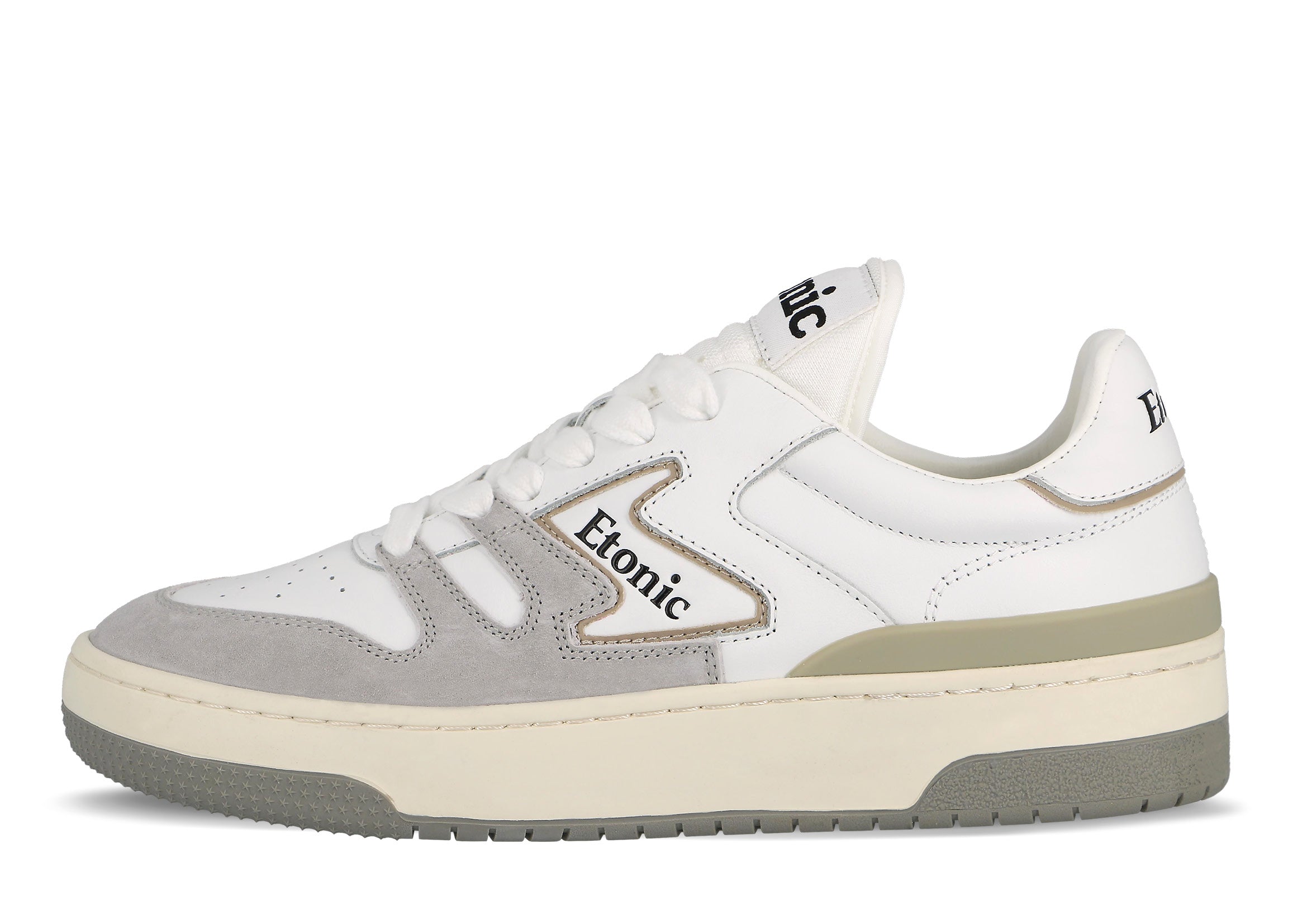 Baskets Etonic B481 en cuir blanc et daim gris clair