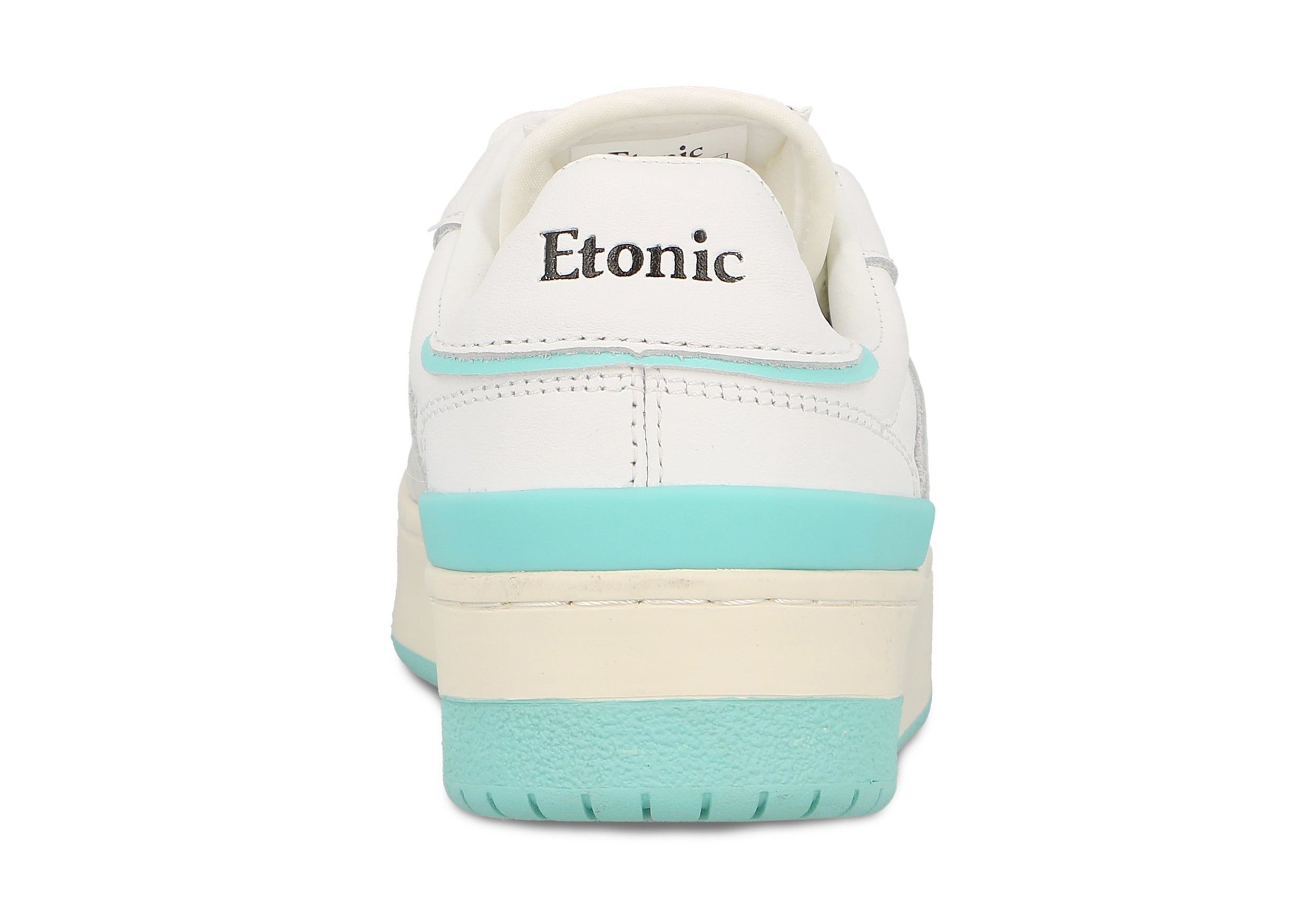 Sneakers Etonic B481 in pelle bianca e camoscio grigio chiaro con inserti e dettagli blu turchese.