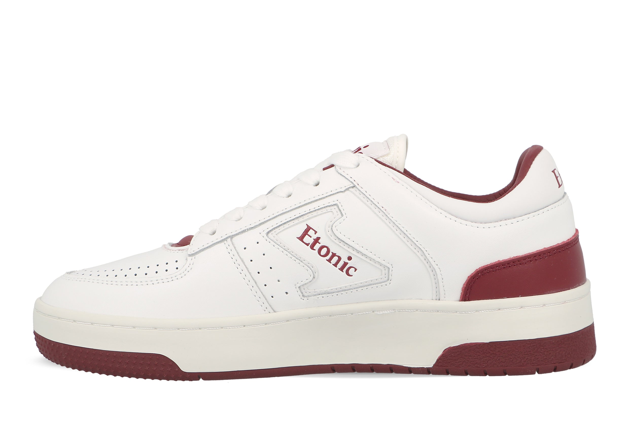 Sneakers Etonic B509 in pelle bianca con dettagli e inserti bordeaux.