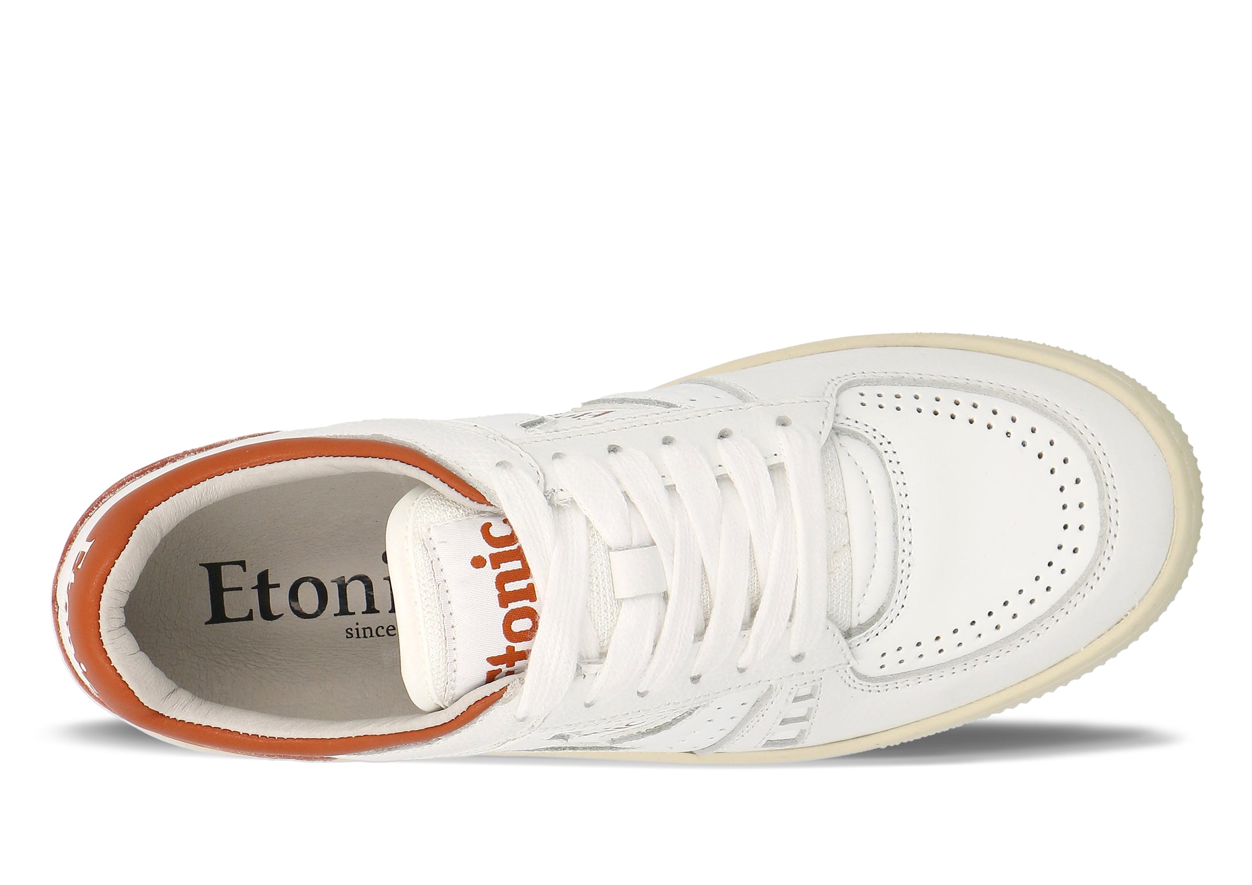 Sneakers Etonic B509 in pelle bianca con dettagli rossi e suola beige.
