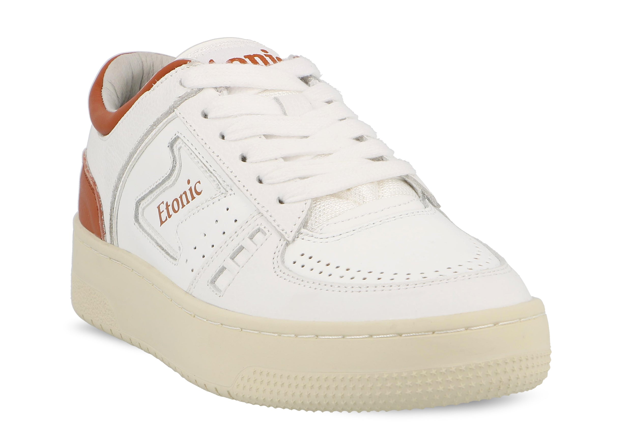 Sneakers Etonic B509 in pelle bianca con dettagli rossi e suola beige.