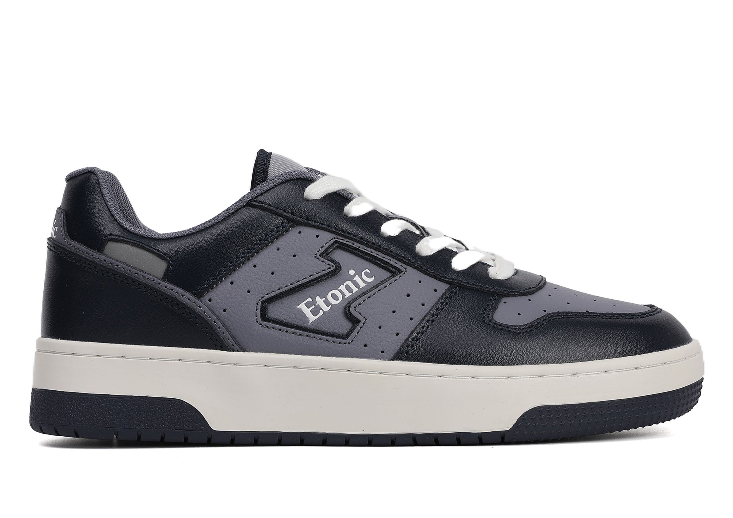 Sneakers Etonic THE DOC in pelle blu scuro e azzurro polvere, con intersuola bianco sporco e suola inferiore blu scuro.