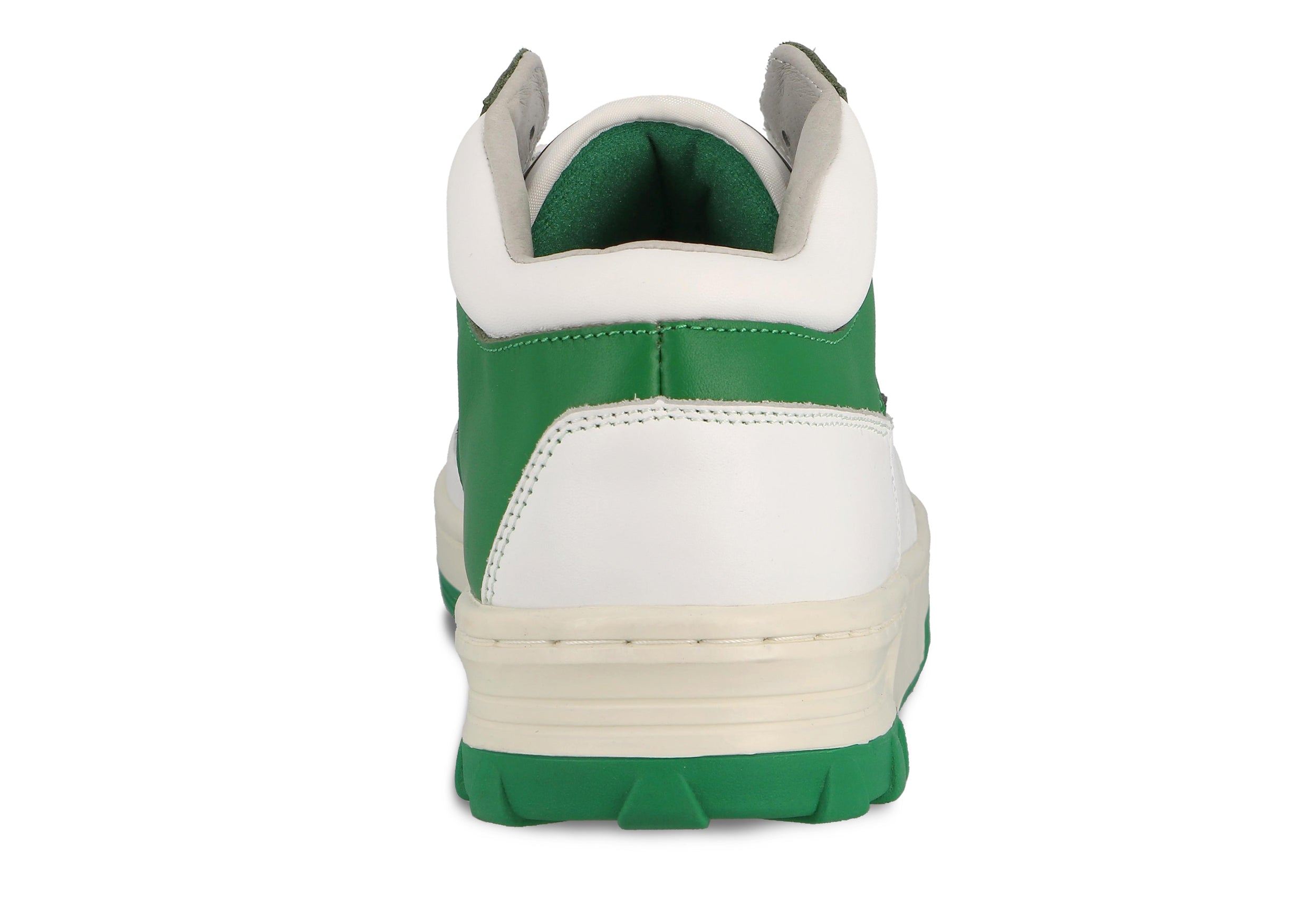 Sneakers Etonic B583 in pelle bianca e dettagli verdi con intersuola bianco sporco e suola inferiore verde.