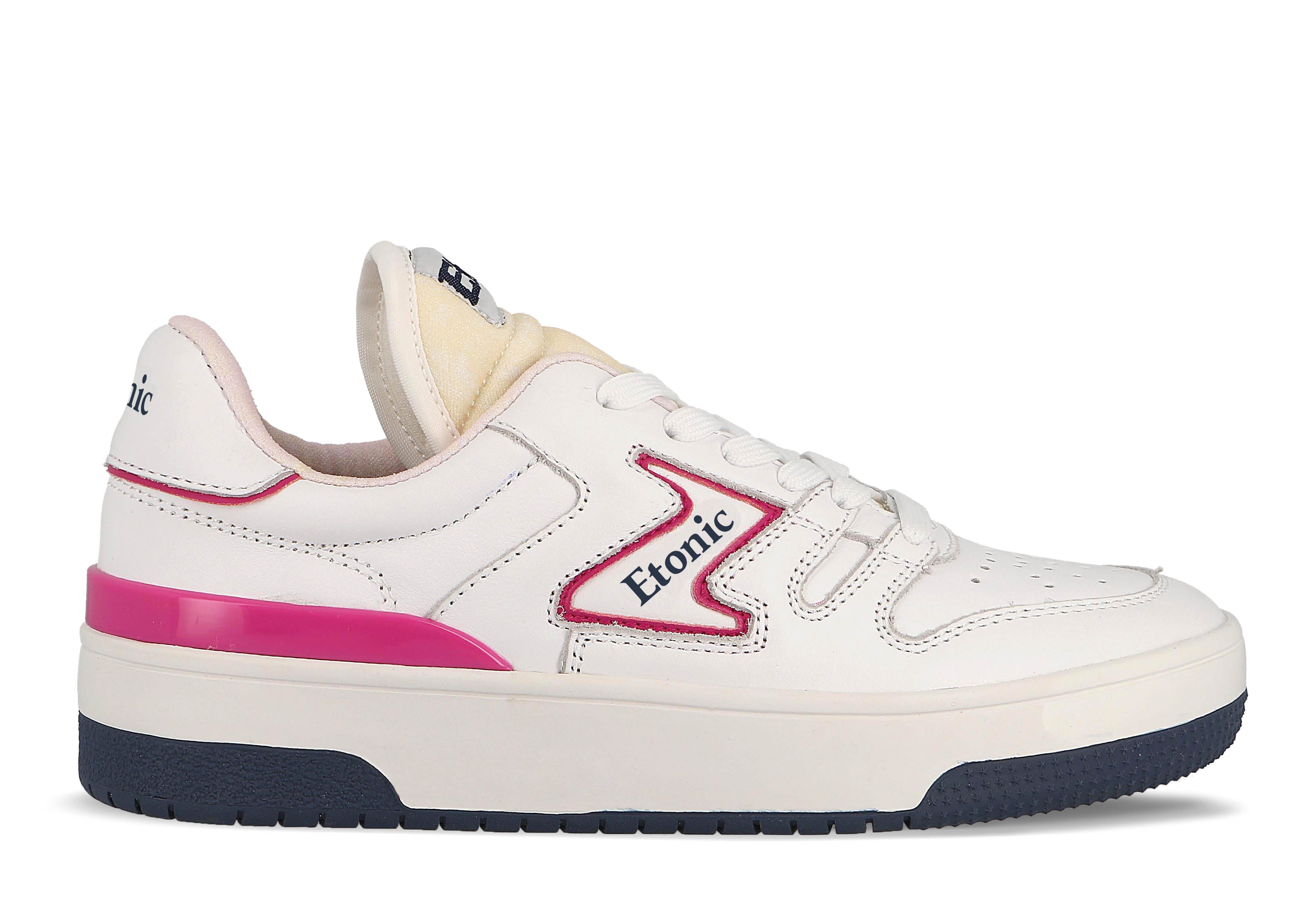 Sneakers Etonic B481 in pelle bianca con inserti e dettagli rosa