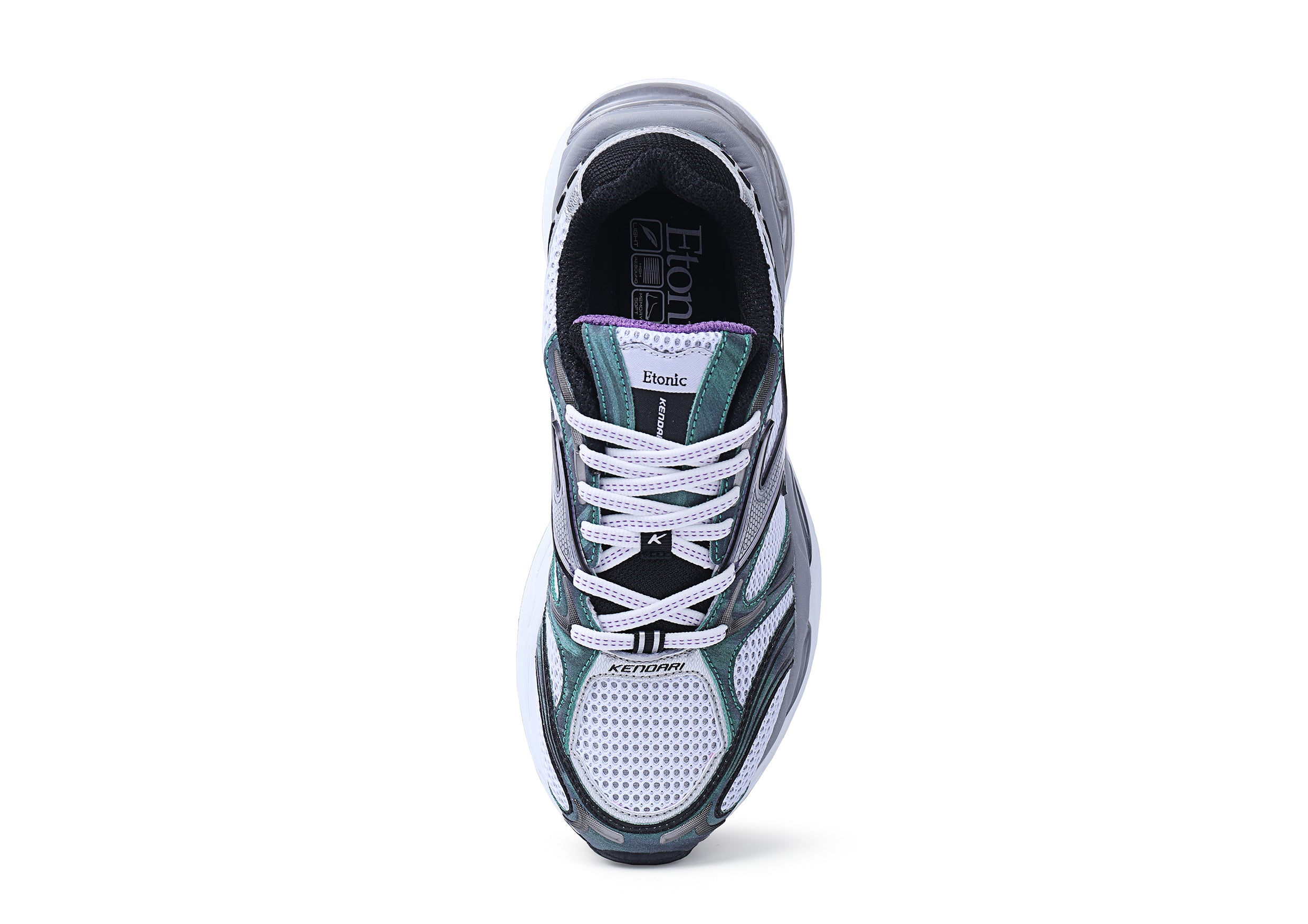 Etonic Kendari 3.0 sneakers in mint green leather, white mesh with black details and matte silver leather inserts.