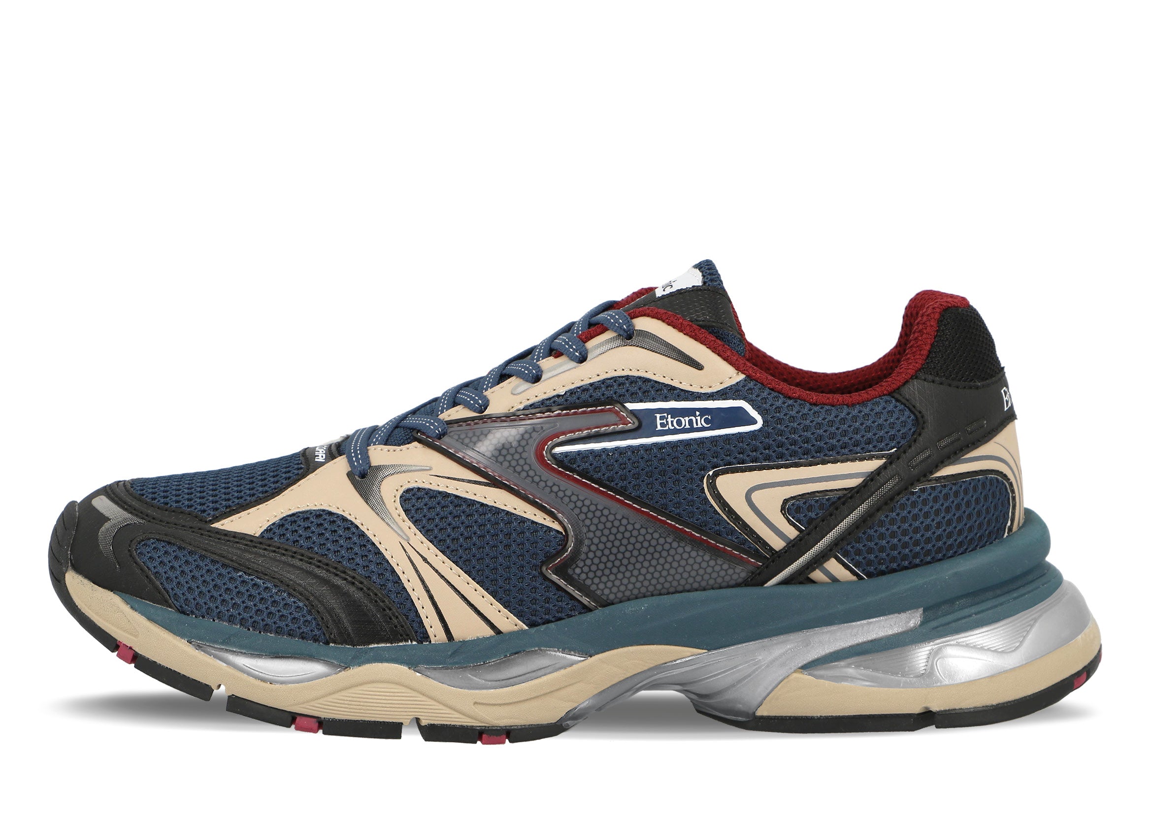 Etonic Kendari 3.0 sneakers in sandy beige leather, deep blue mesh with black details and burgundy lining.