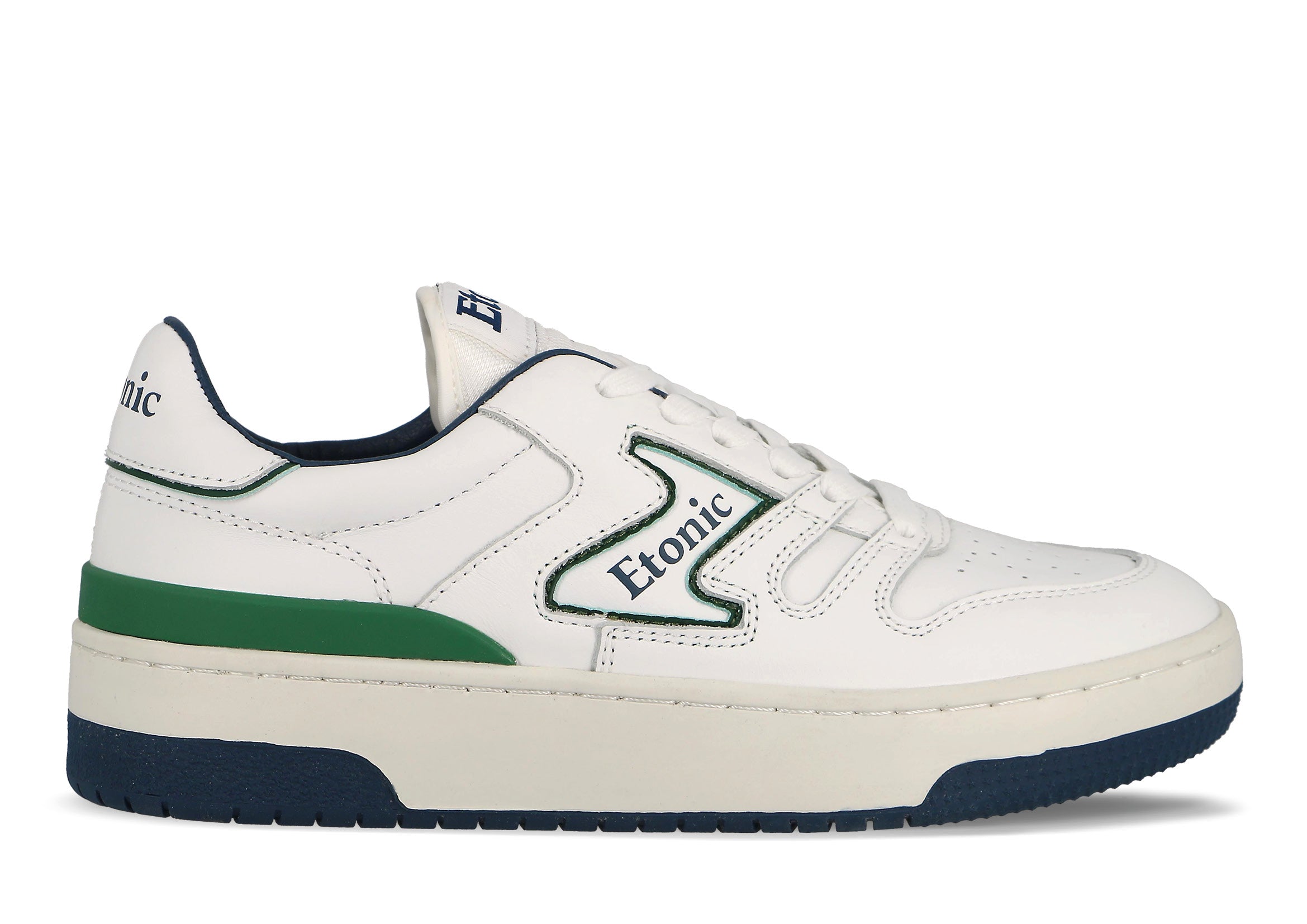 Etonic B481 sneakers in white leather with green and blue details