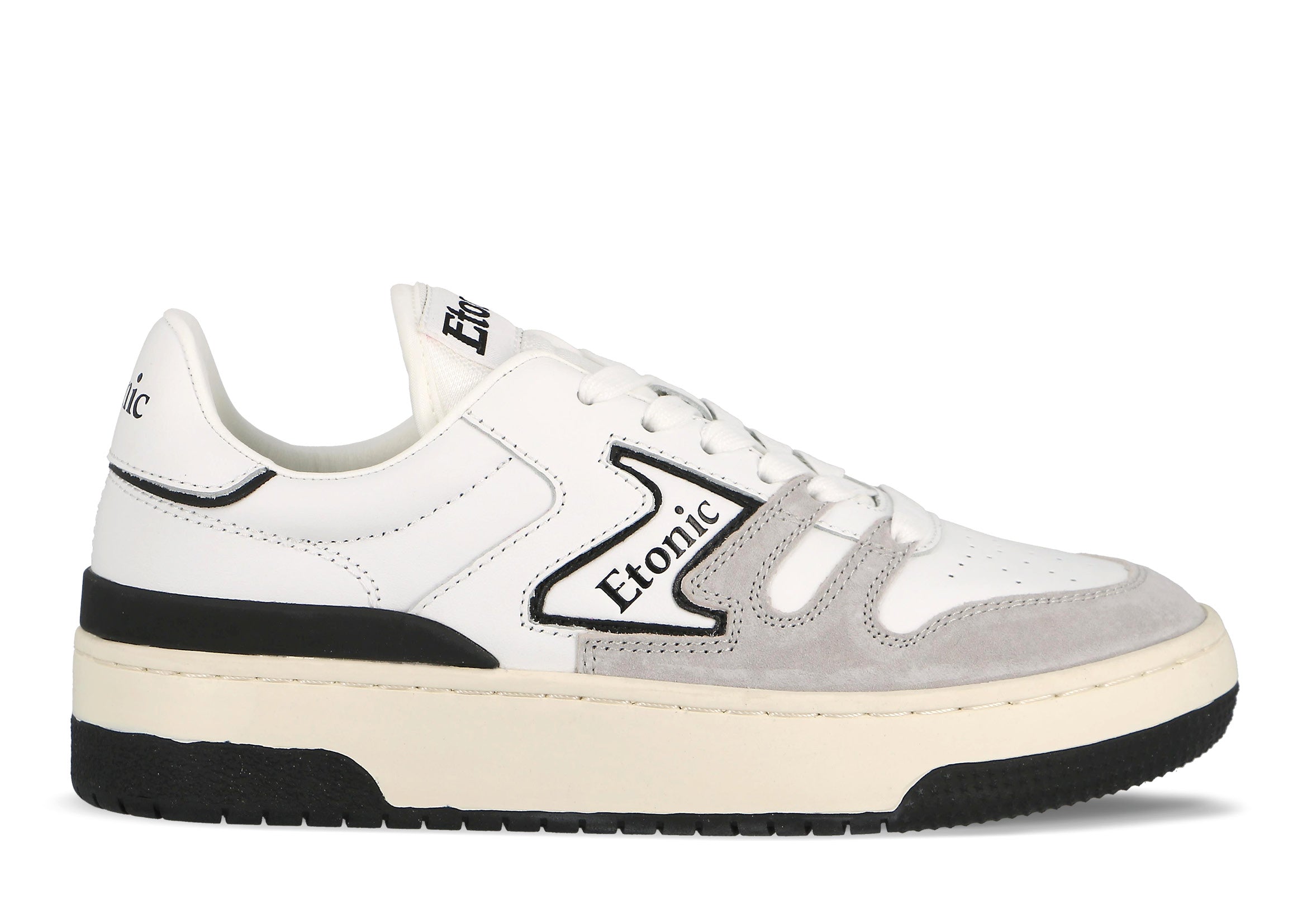 Sneakers Etonic B481 in pelle bianca e camoscio grigio chiaro con inserti e dettagli neri