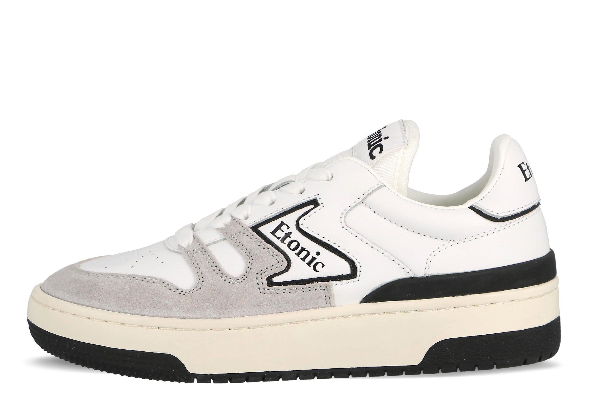 Sneakers Etonic B481 in pelle bianca e camoscio grigio chiaro con inserti e dettagli neri