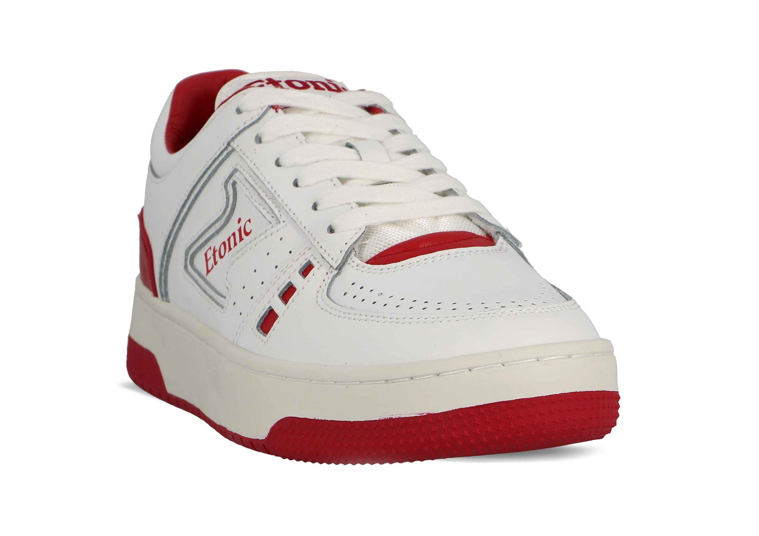 Sneakers Etonic B509 in pelle bianca con inserti e dettagli rossi