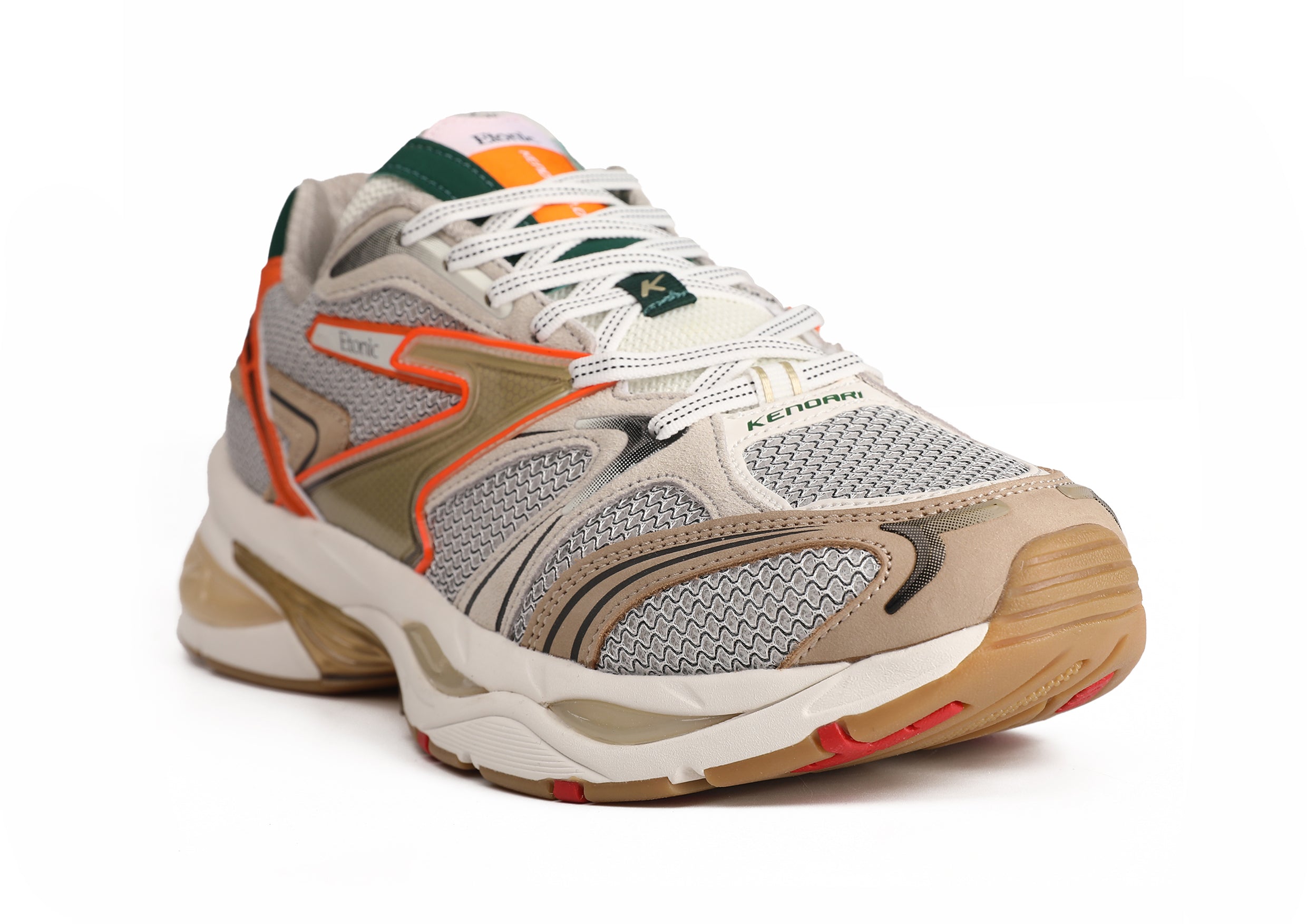 Etonic Kendari 3.0 sneakers in beige leather, light grey mesh and multi-color inserts and details.