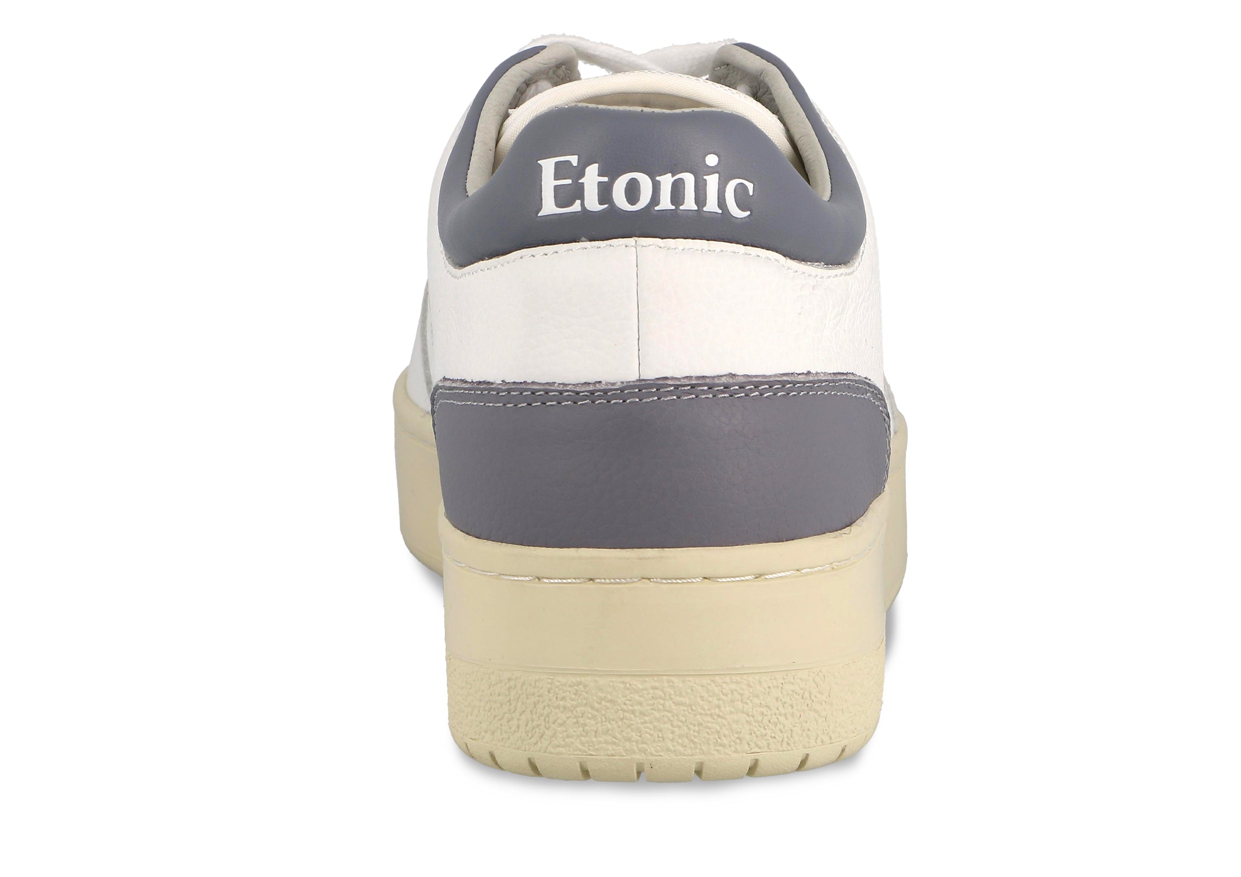 Sneakers Etonic B509 in pelle bianca con dettagli lilla scuro e suola beige.