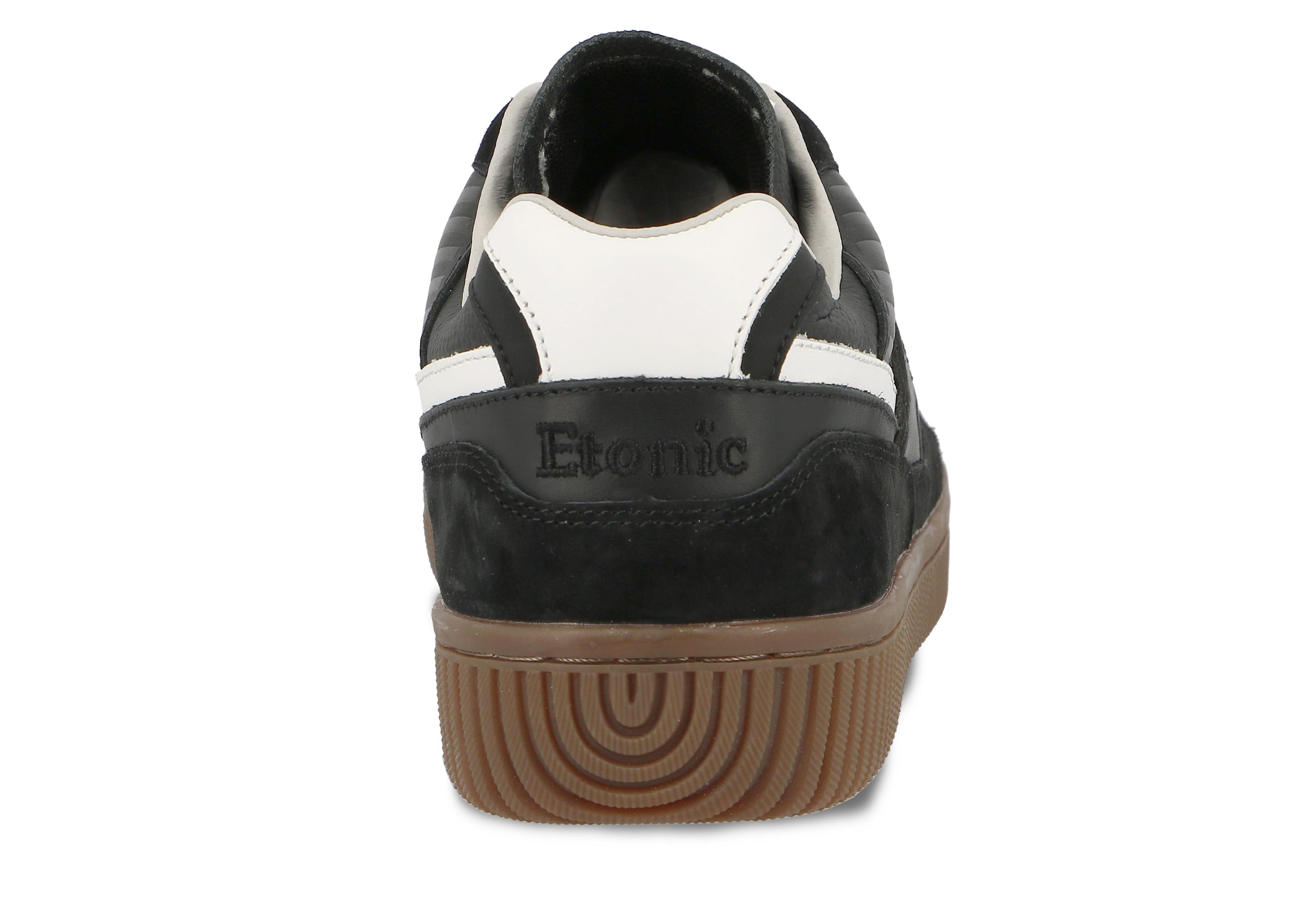 Sneakers Etonic DROPSHOT in pelle scamosciata nera, inserti in pelle nera e bianca e suola color miele chiaro.