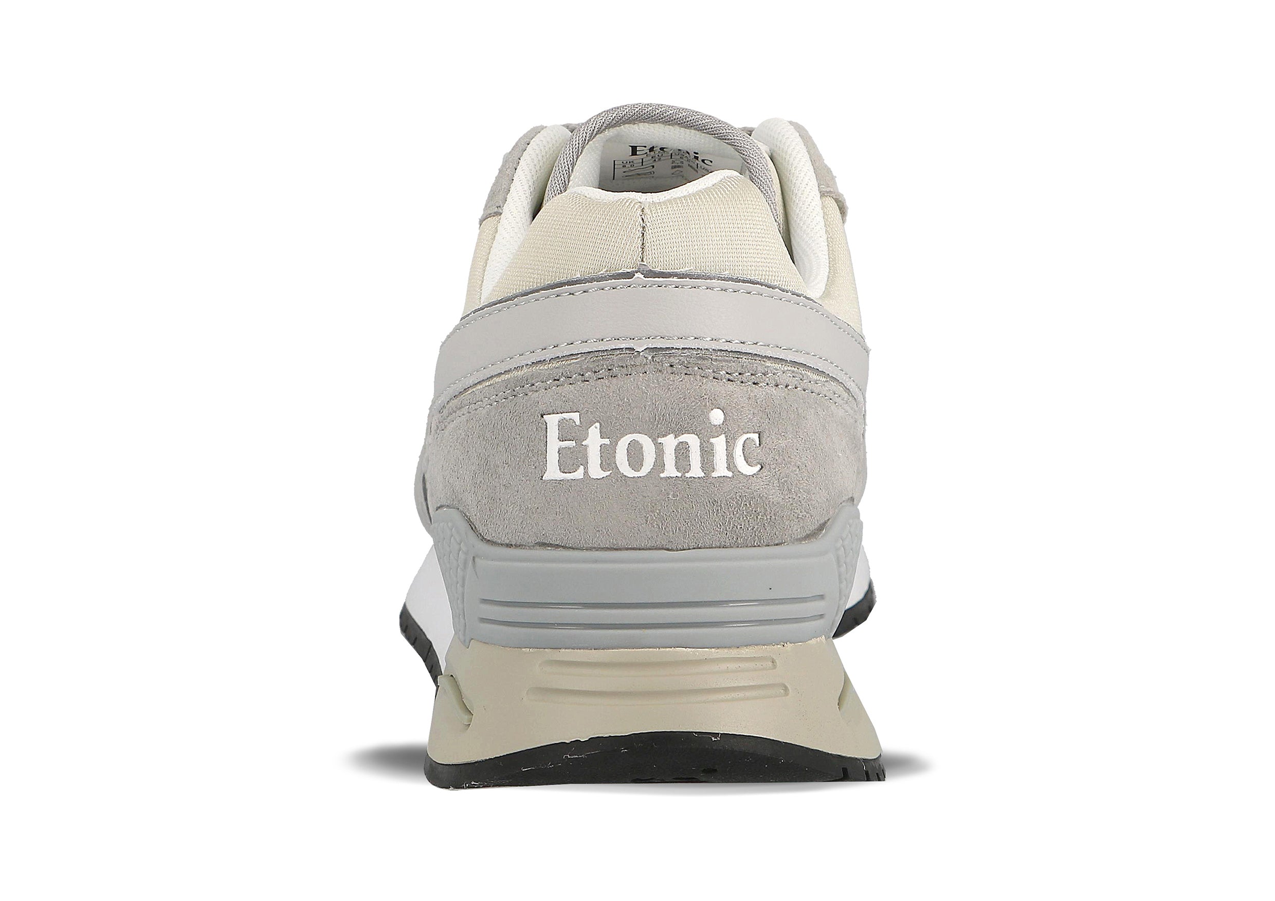 Sneakers Stable Base di Etonic in mesh beige e suede grigio con inserti multi-strato in pelle grigio chiaro