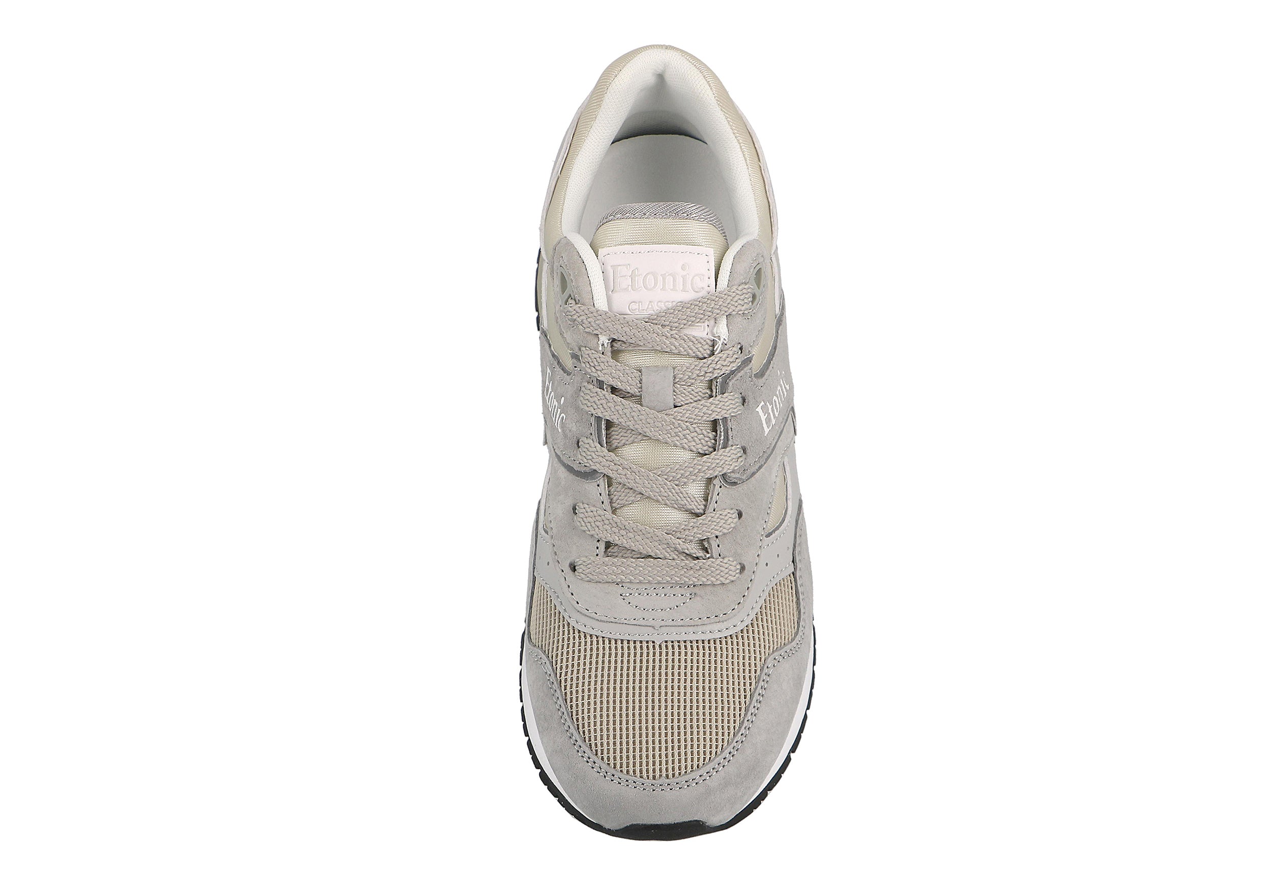 Sneakers Stable Base di Etonic in mesh beige e suede grigio con inserti multi-strato in pelle grigio chiaro