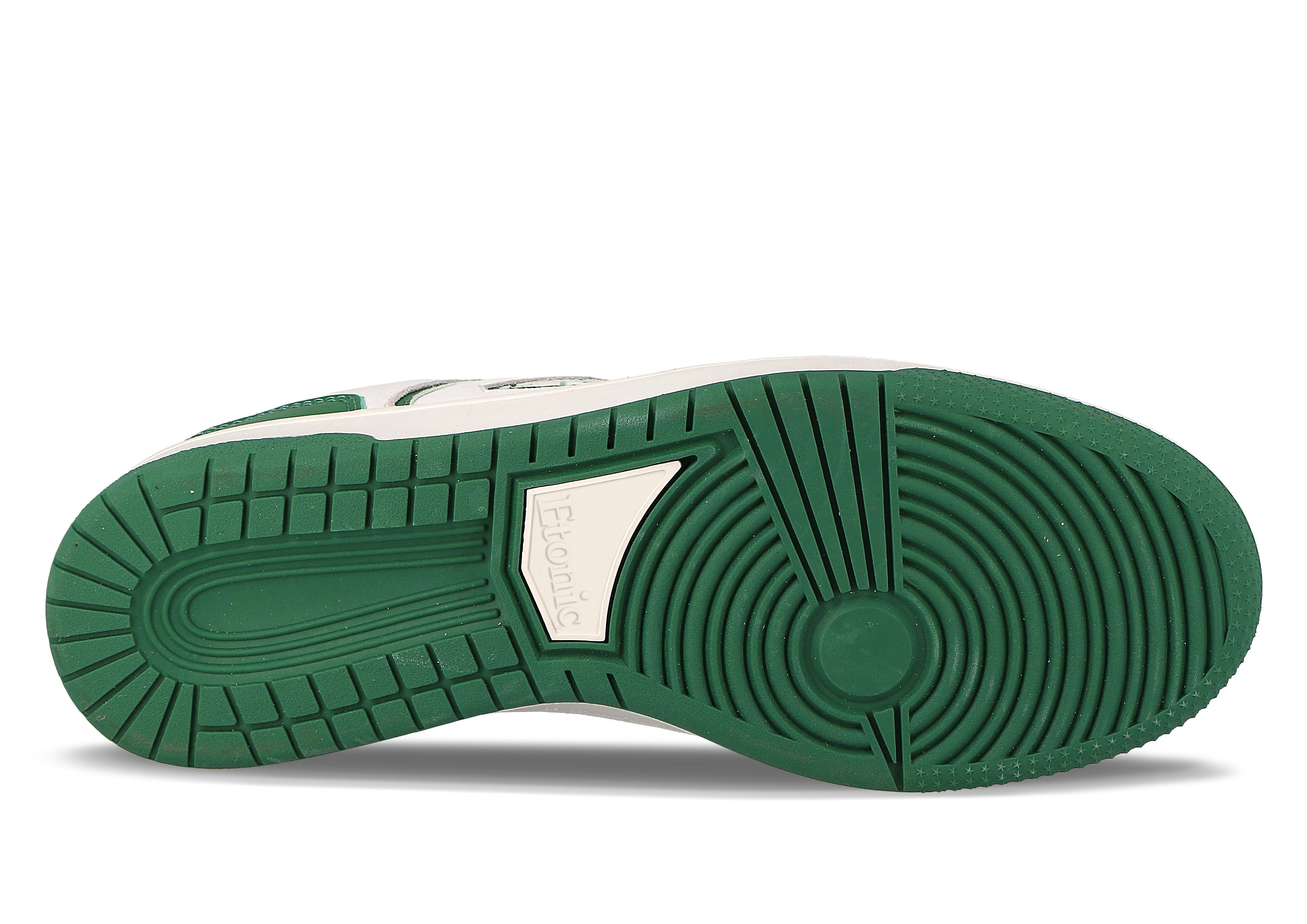 Baskets Etonic B509 en cuir blanc avec col en toile blanche et détails vert gazon