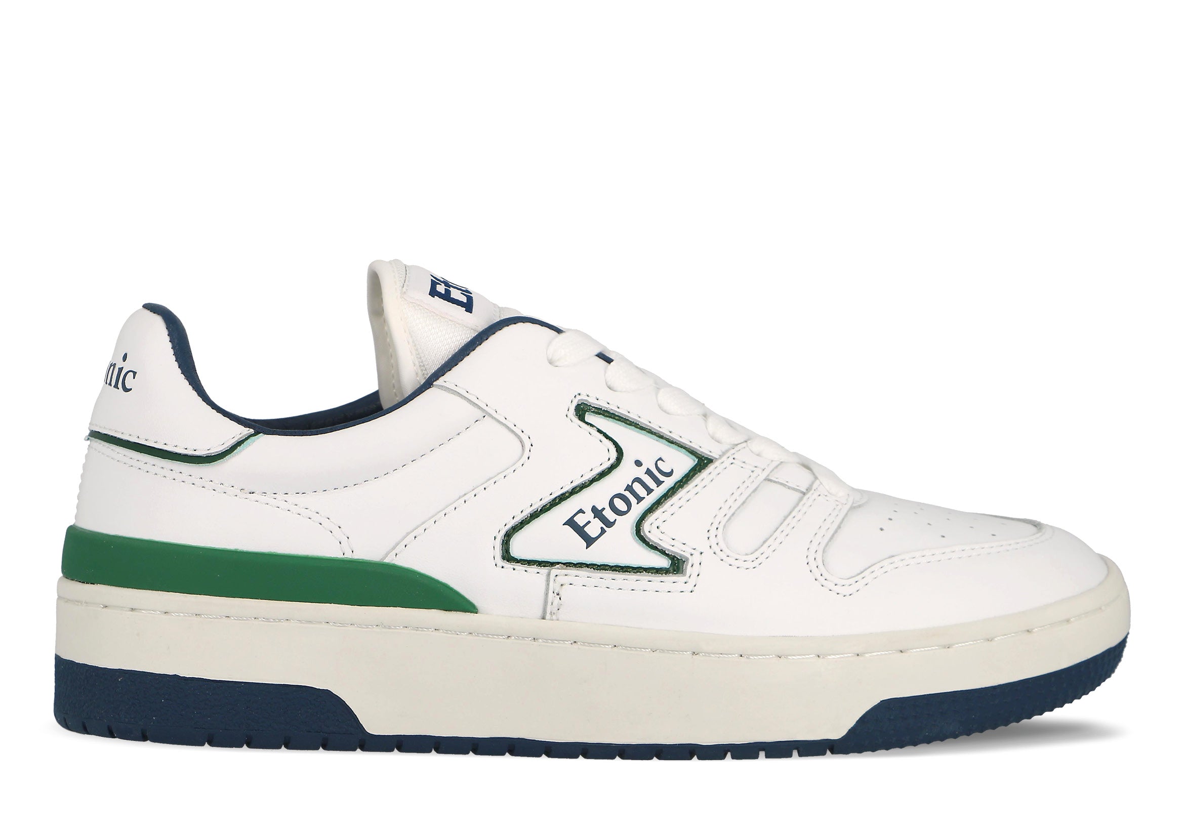 Baskets Etonic B481 en cuir blanc avec détails verts et bleus