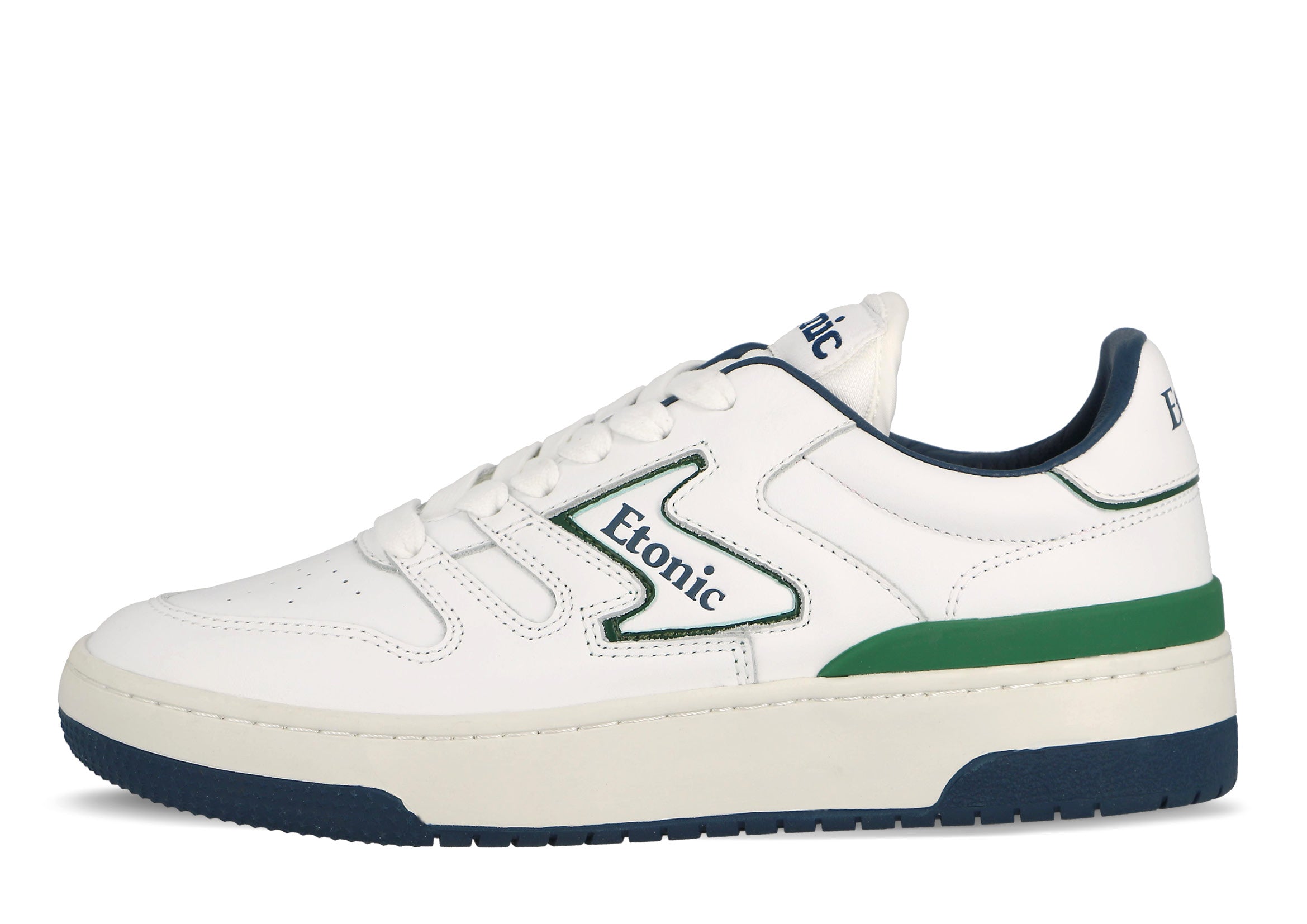 Baskets Etonic B481 en cuir blanc avec détails verts et bleus