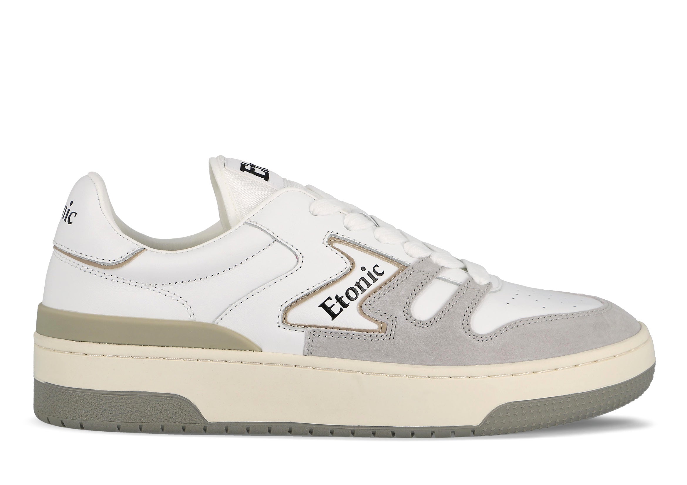 Sneakers Etonic B481 in pelle bianca e camoscio grigio chiaro