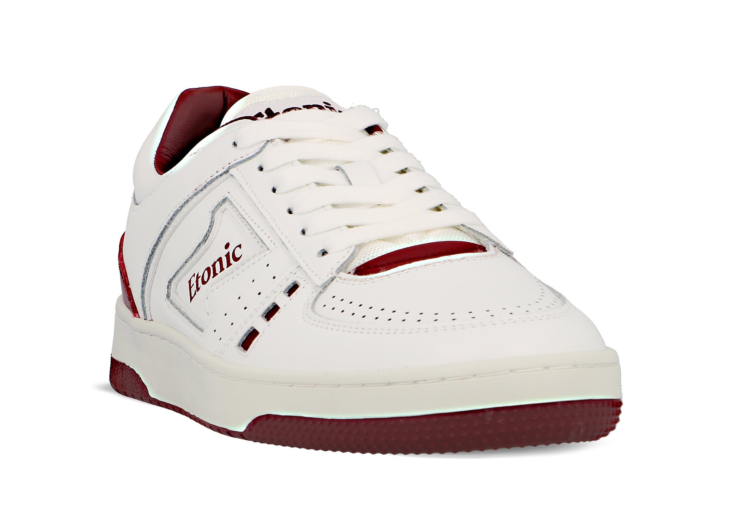 Sneakers Etonic B509 in pelle bianca con dettagli e inserti bordeaux.