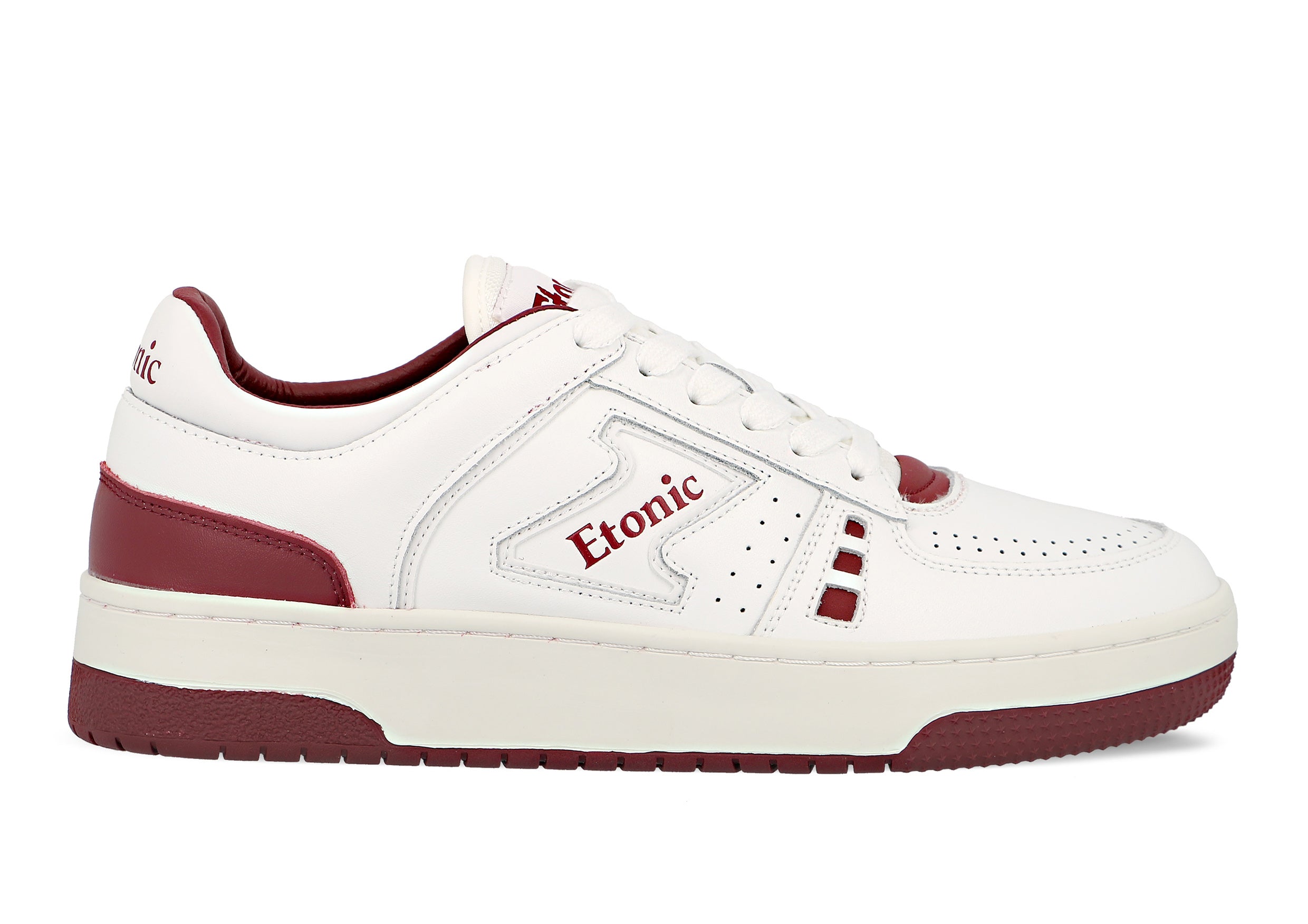 Sneakers Etonic B509 in pelle bianca con dettagli e inserti bordeaux.