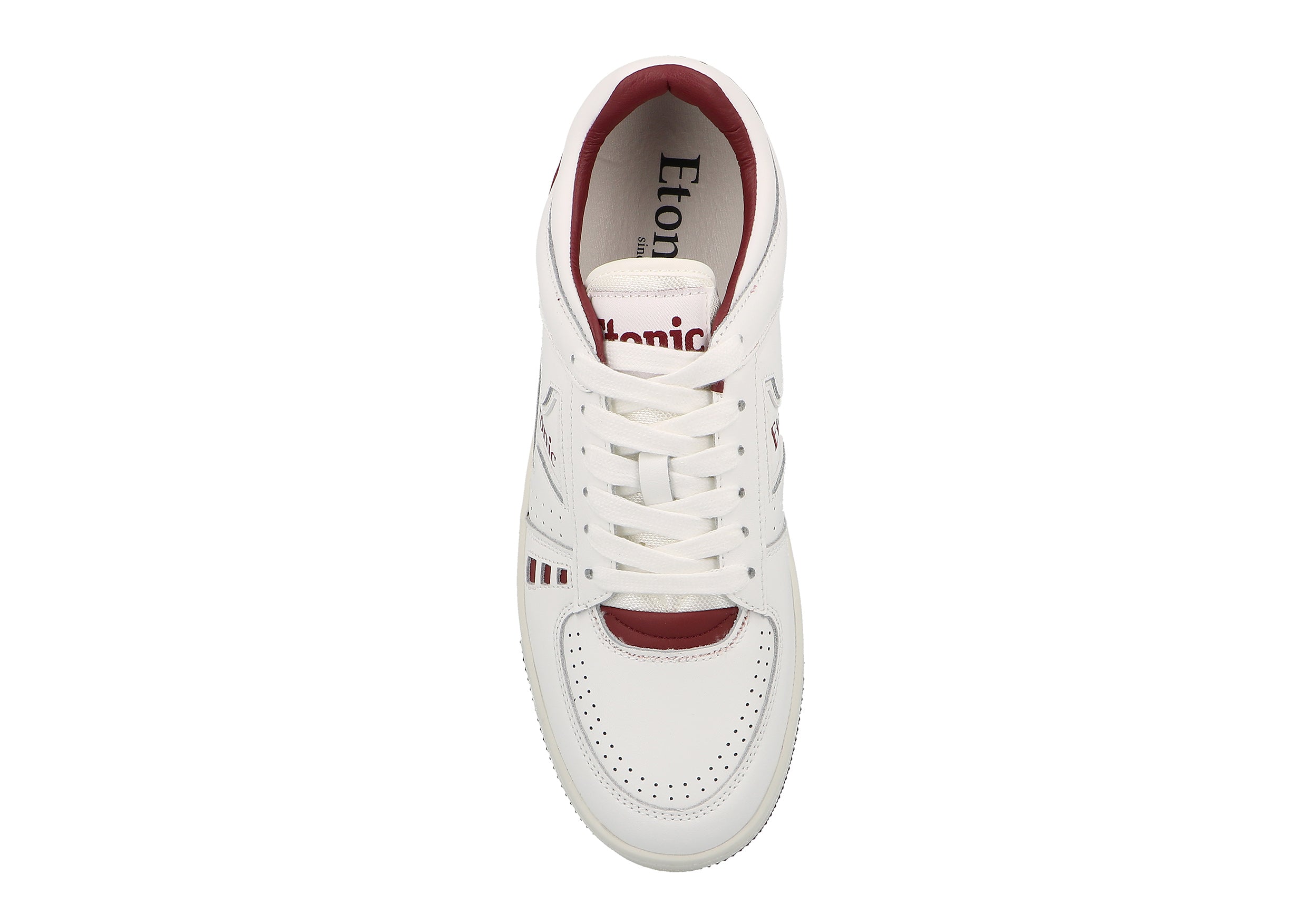 Sneakers Etonic B509 in pelle bianca con dettagli e inserti bordeaux.