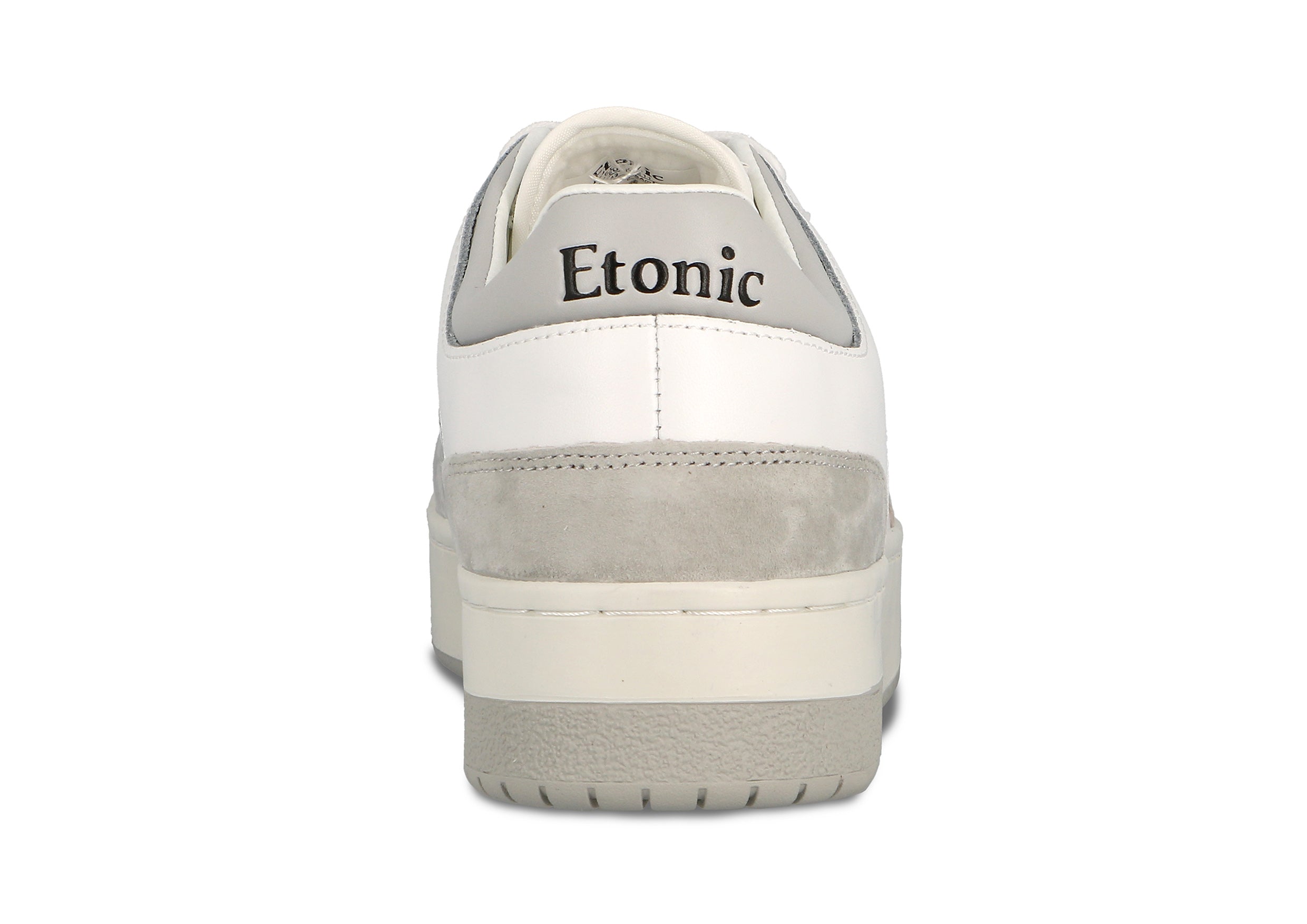 Sneakers Etonic B509 in pelle bianca, camoscio grigio chiaro, dettagli neri e suola bianco sporco.