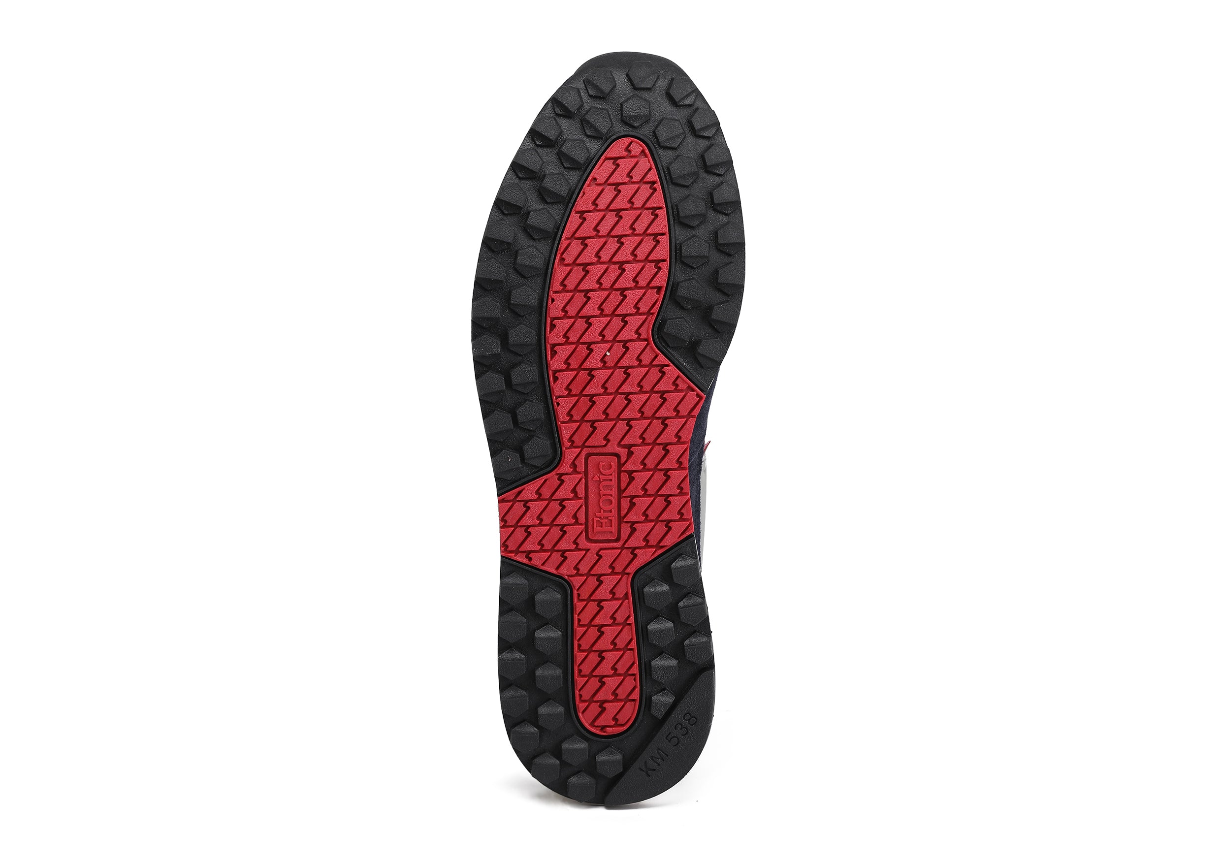 Runners Etonic PR538 in suede blu scuro, nylon blu, inserti rossi e dettagli neri.