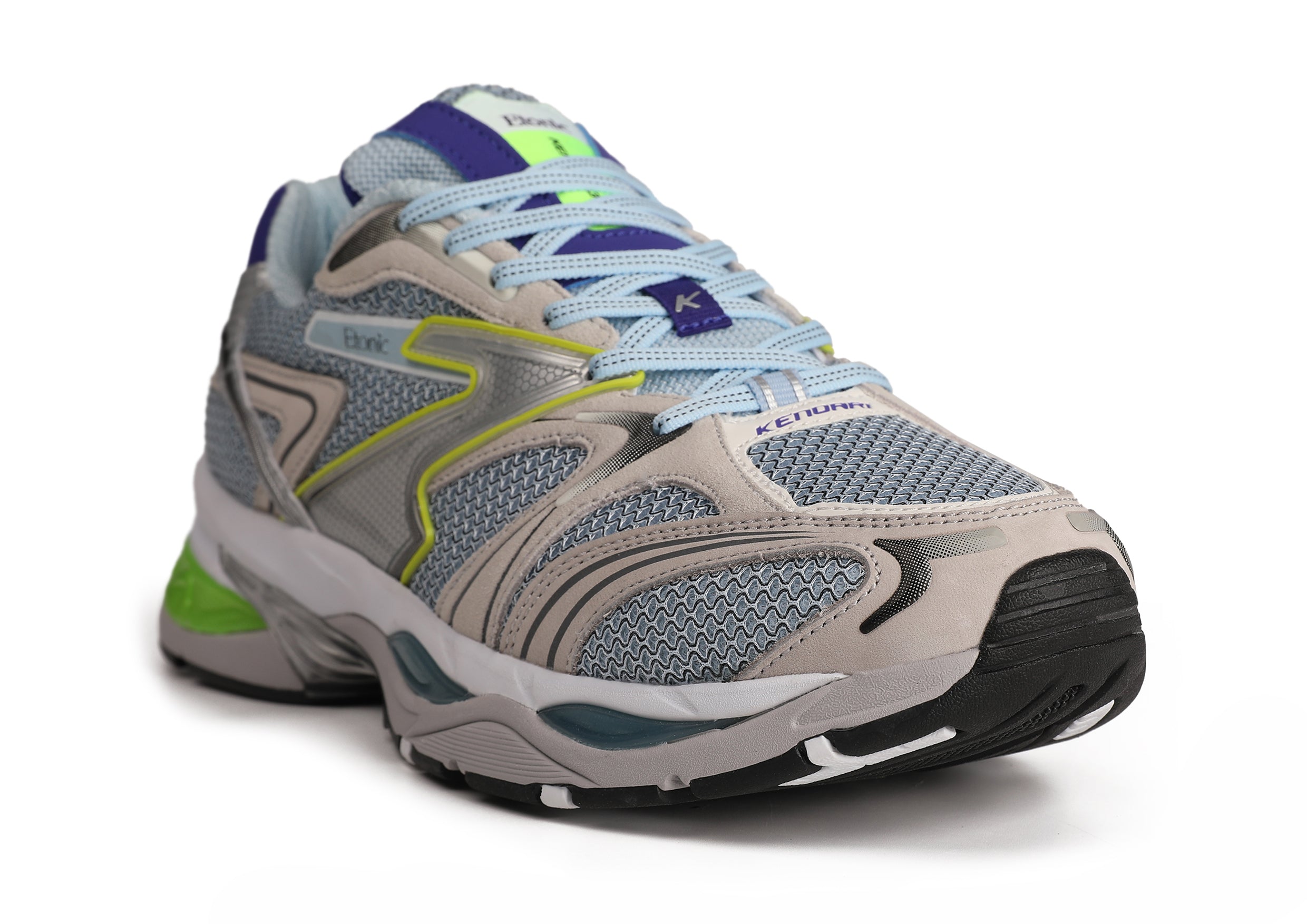 Etonic Kendari 3.0 sneakers in beige leather, ice blue mesh and multi-color inserts and details.