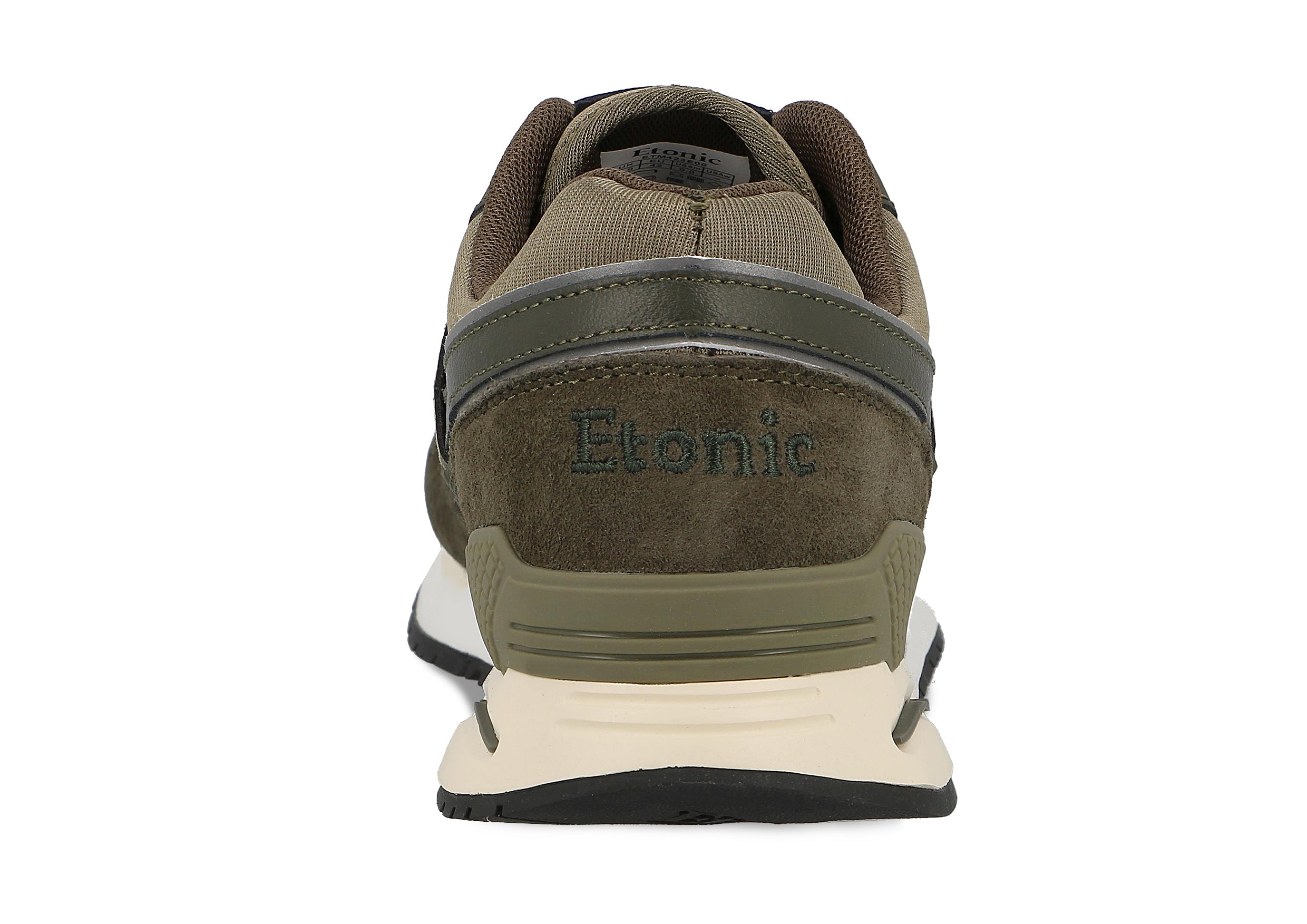 Sneakers Etonic Stable Base in tessuto a rete verde militare e pelle scamosciata verde militare con inserti in pelle tono su tono multistrato.