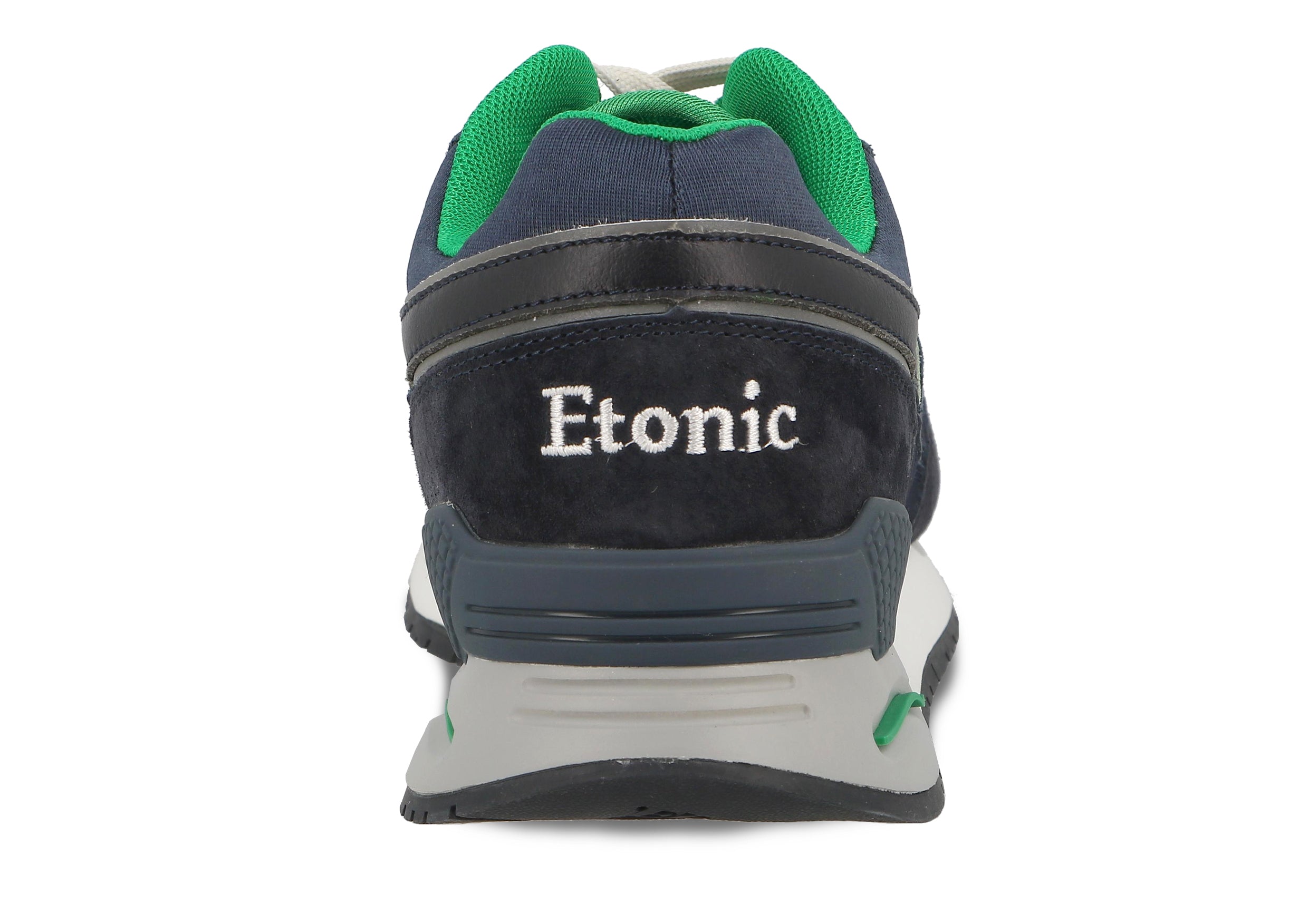 Sneakers Etonic Stable Base in tessuto a rete blu scuro, pelle scamosciata blu scuro con inserti in pelle multistrato tono su tono e dettagli verdi.