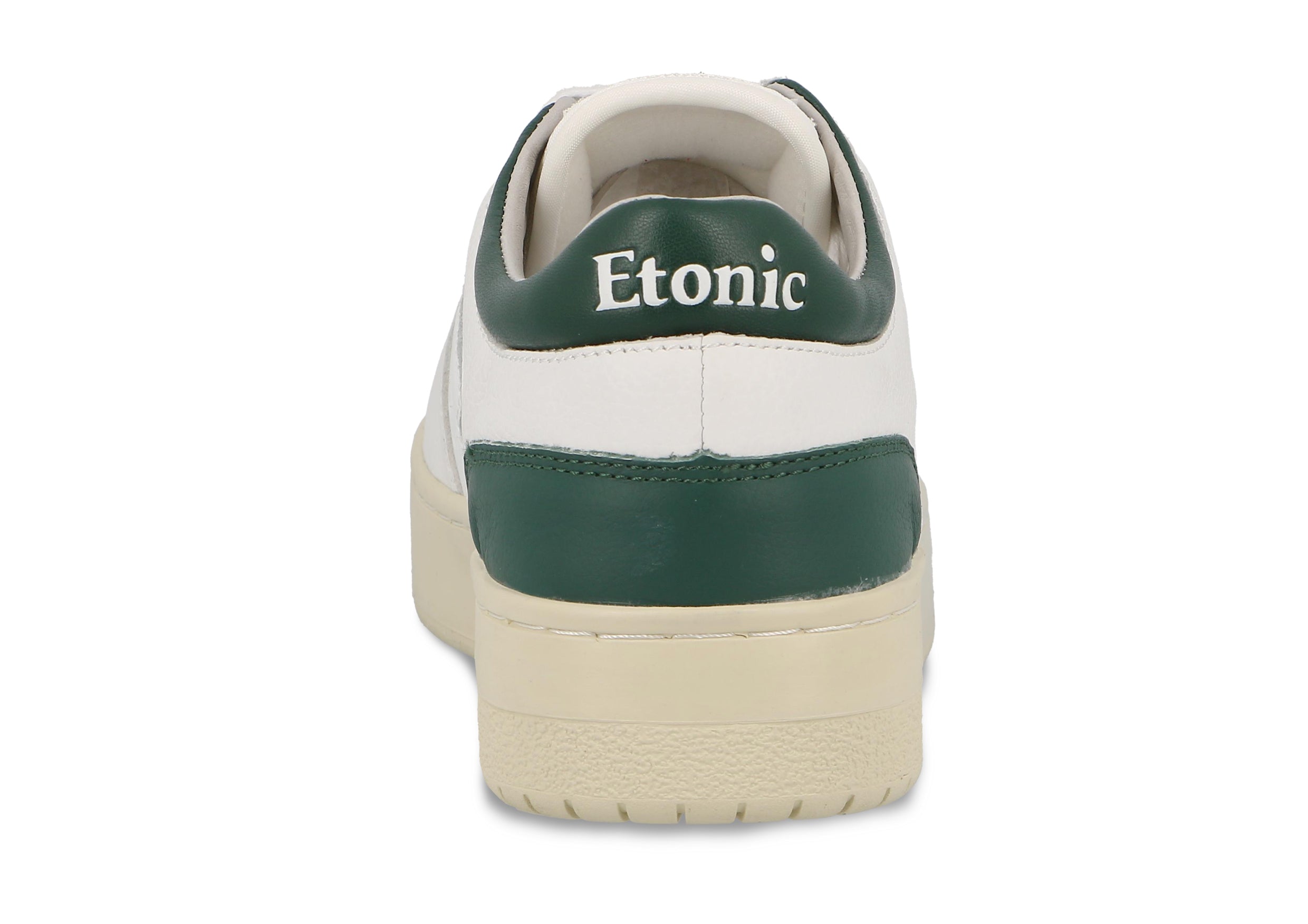 Sneakers Etonic B509 in pelle bianca con dettagli verde scuro e suola beige.