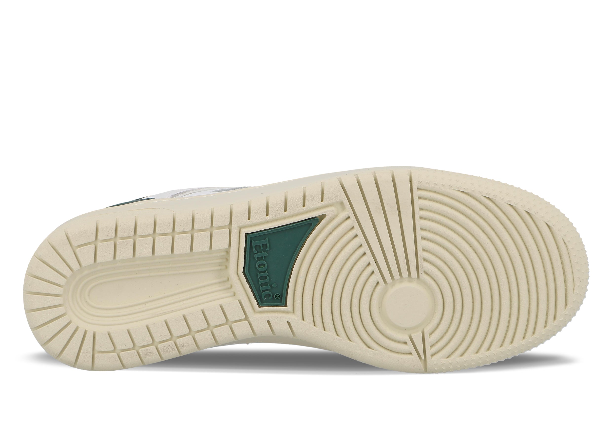 Sneakers Etonic B509 in pelle bianca con dettagli verde scuro e suola beige.