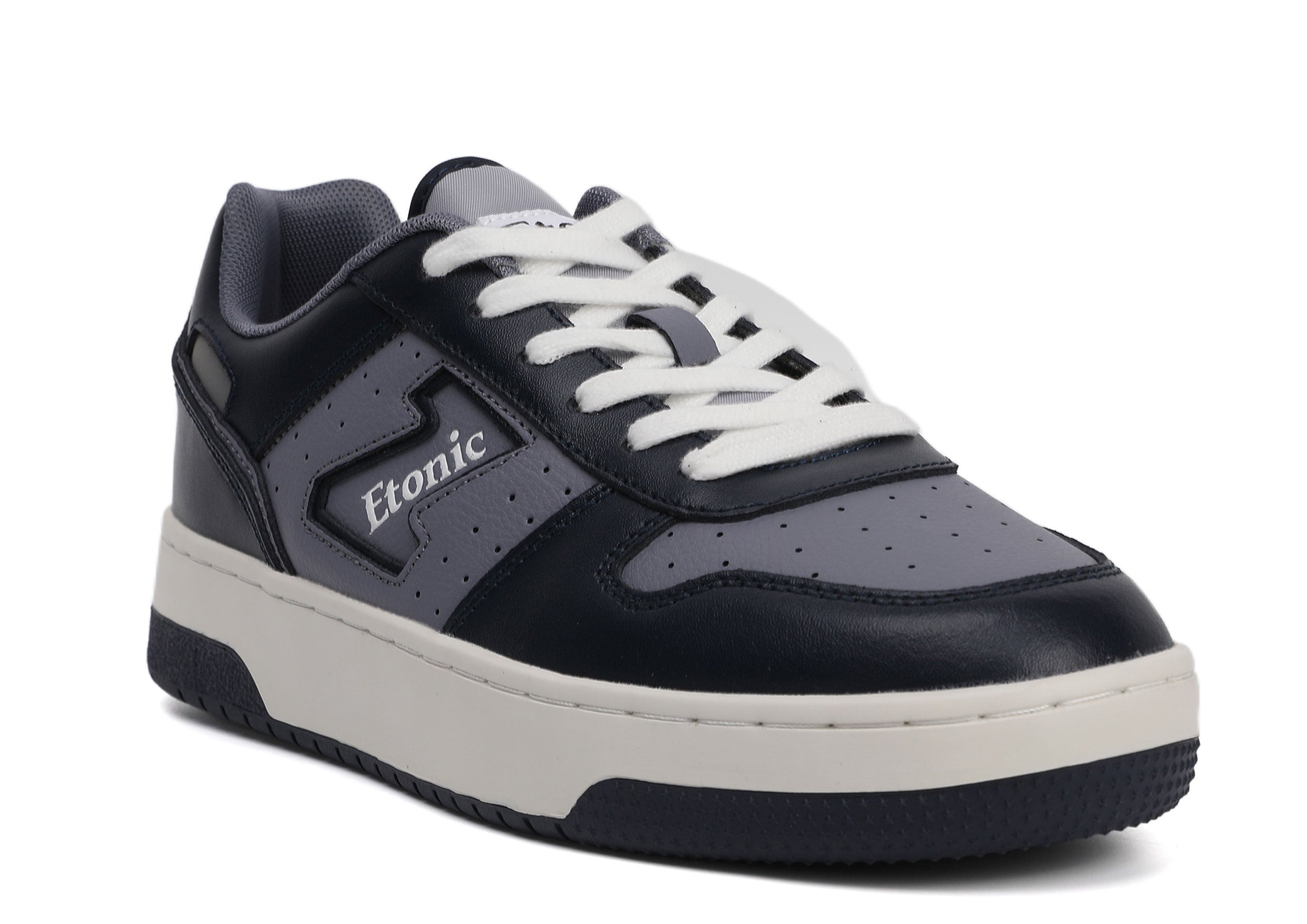 Sneakers Etonic THE DOC in pelle blu scuro e azzurro polvere, con intersuola bianco sporco e suola inferiore blu scuro.