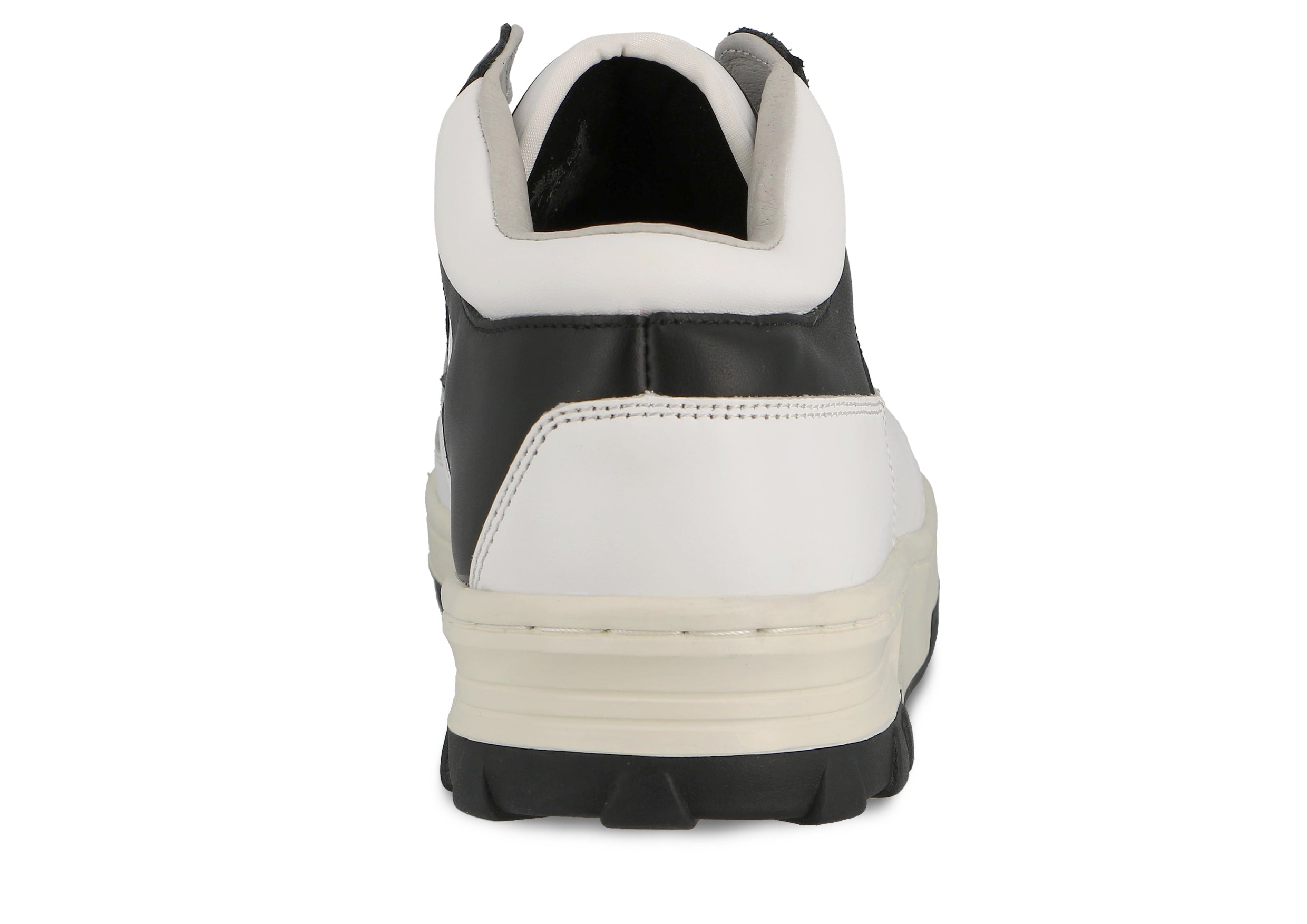 Sneakers Etonic B583 in pelle bianca e dettagli neri con intersuola bianco sporco e suola inferiore nera.