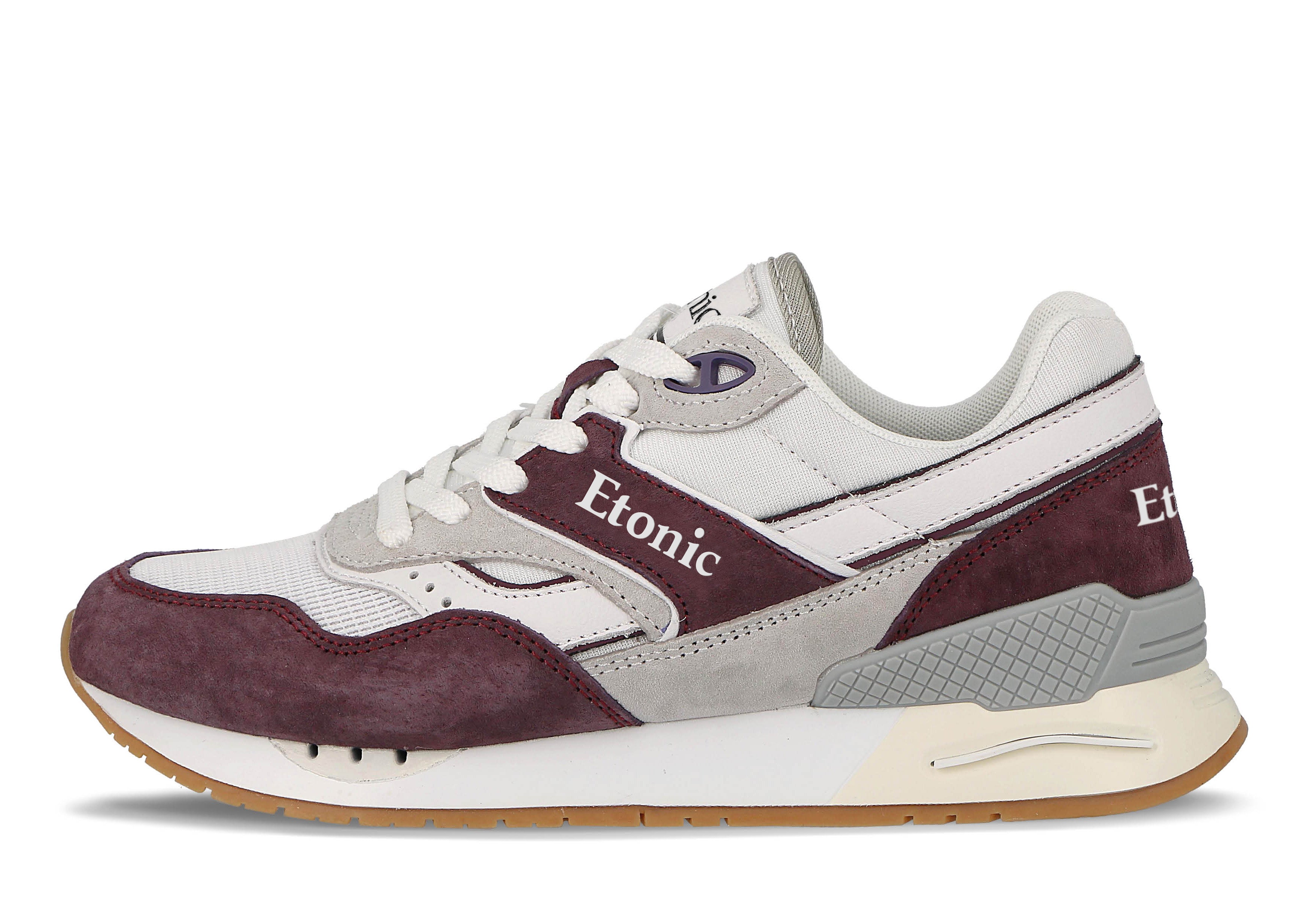 Sneakers Stable Base di Etonic in mesh e pelle bianca con inserti multi-strato in suede viola e pelle bianca