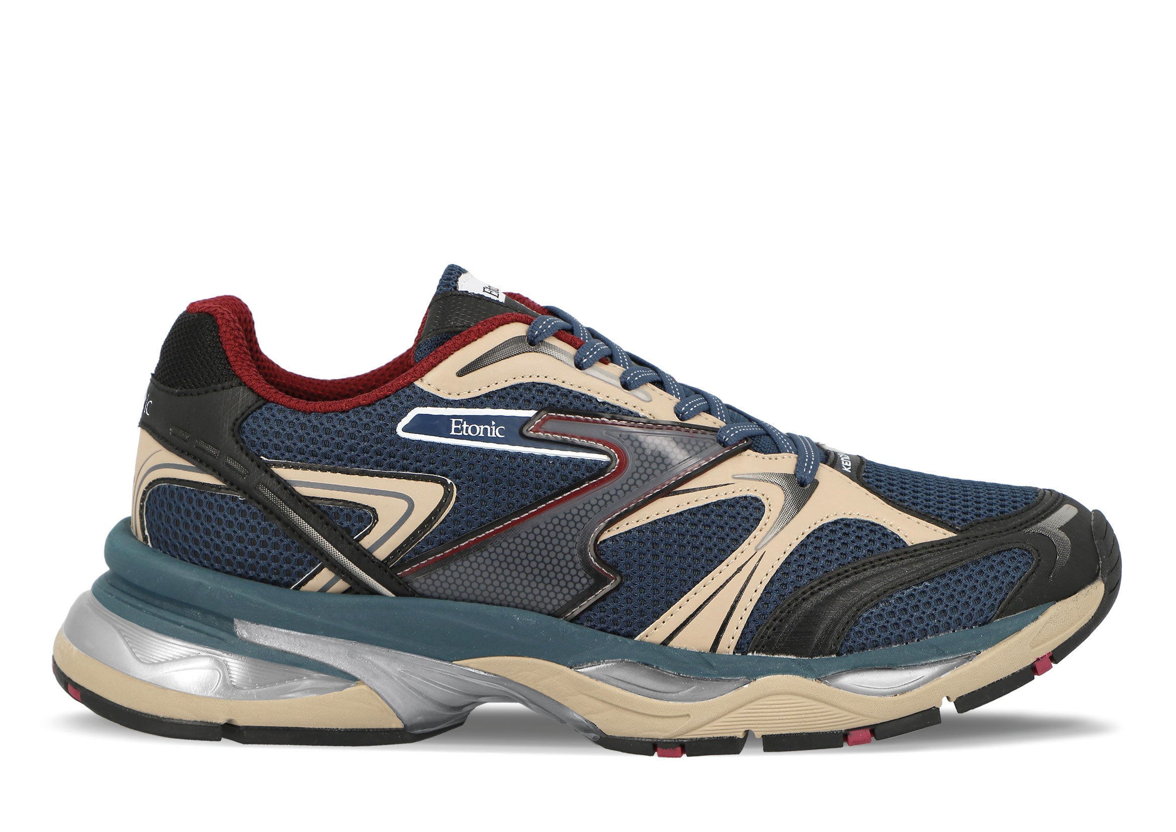 Etonic Kendari 3.0 sneakers in sandy beige leather, deep blue mesh with black details and burgundy lining.