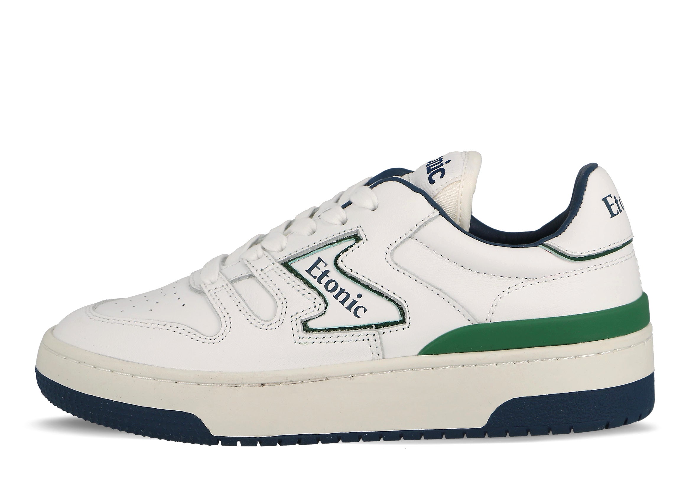 Etonic B481 sneakers in white leather with green and blue details