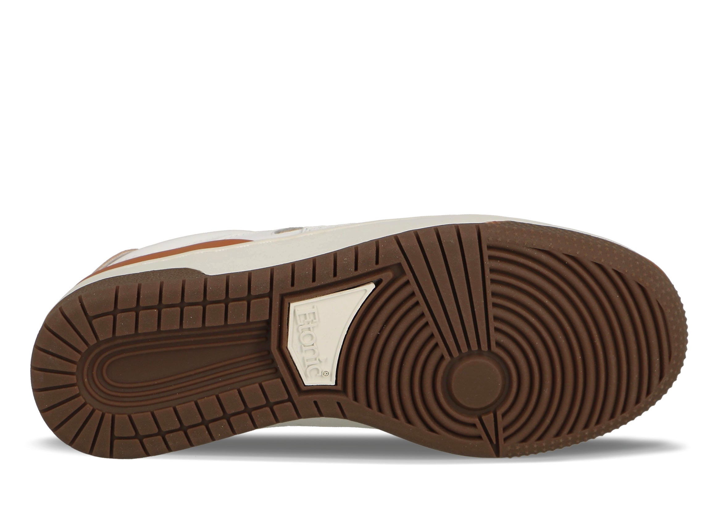 Sneakers B481 di Etonic in pelle bianca con inserti arancione scuro dettagli color nocciola
