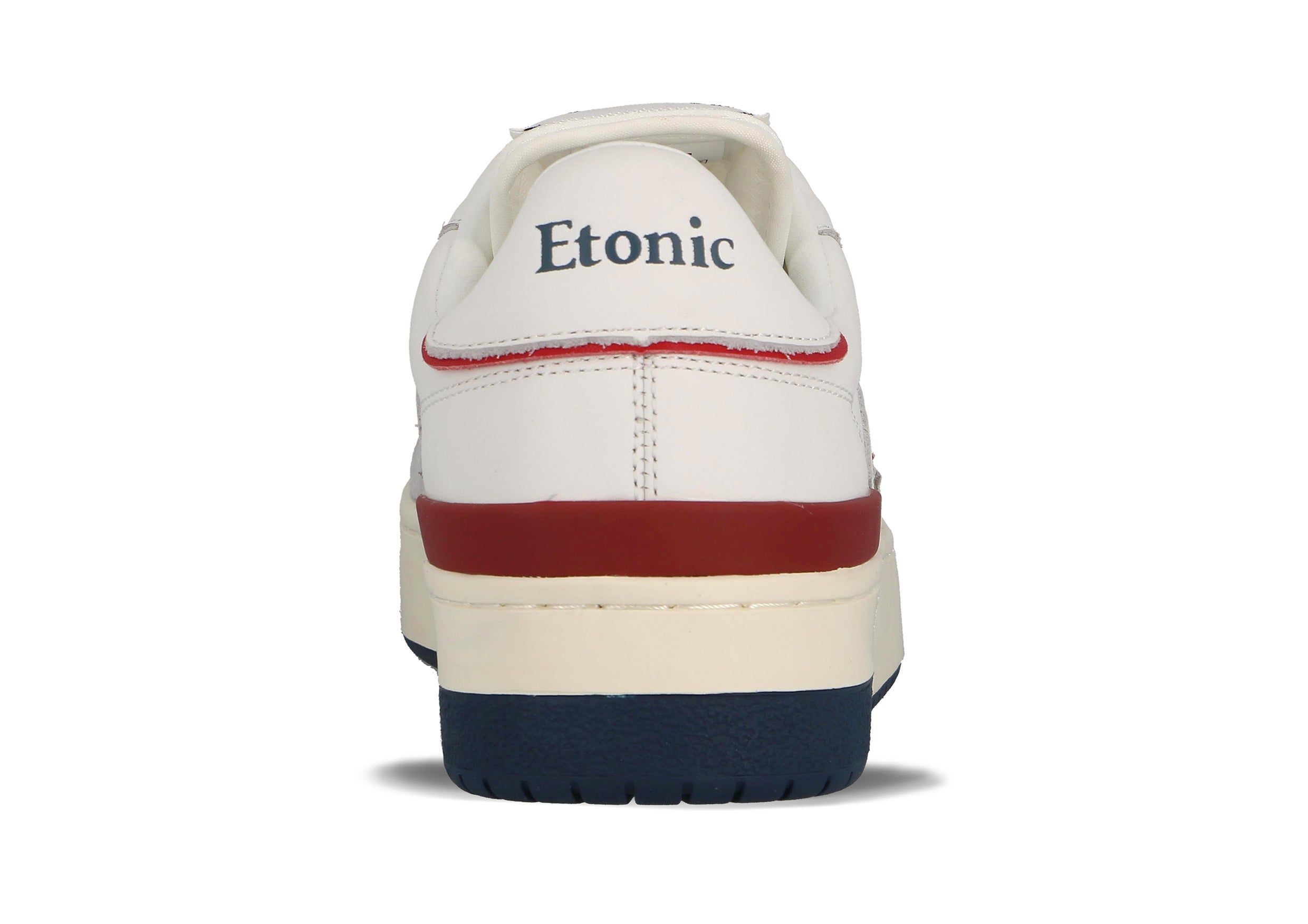 Baskets Etonic B481 en cuir blanc et daim gris clair avec empiècements et détails rouge écarlate