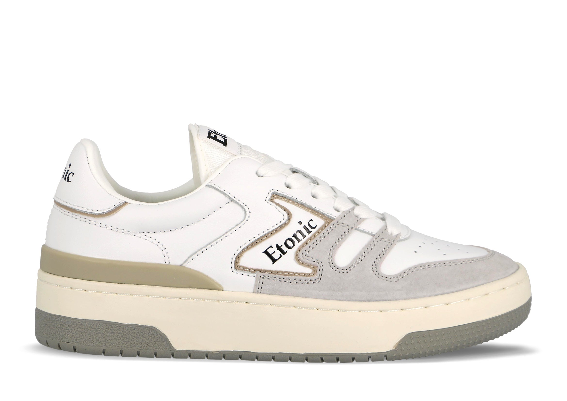 Sneakers Etonic B481 in pelle bianca e camoscio grigio chiaro