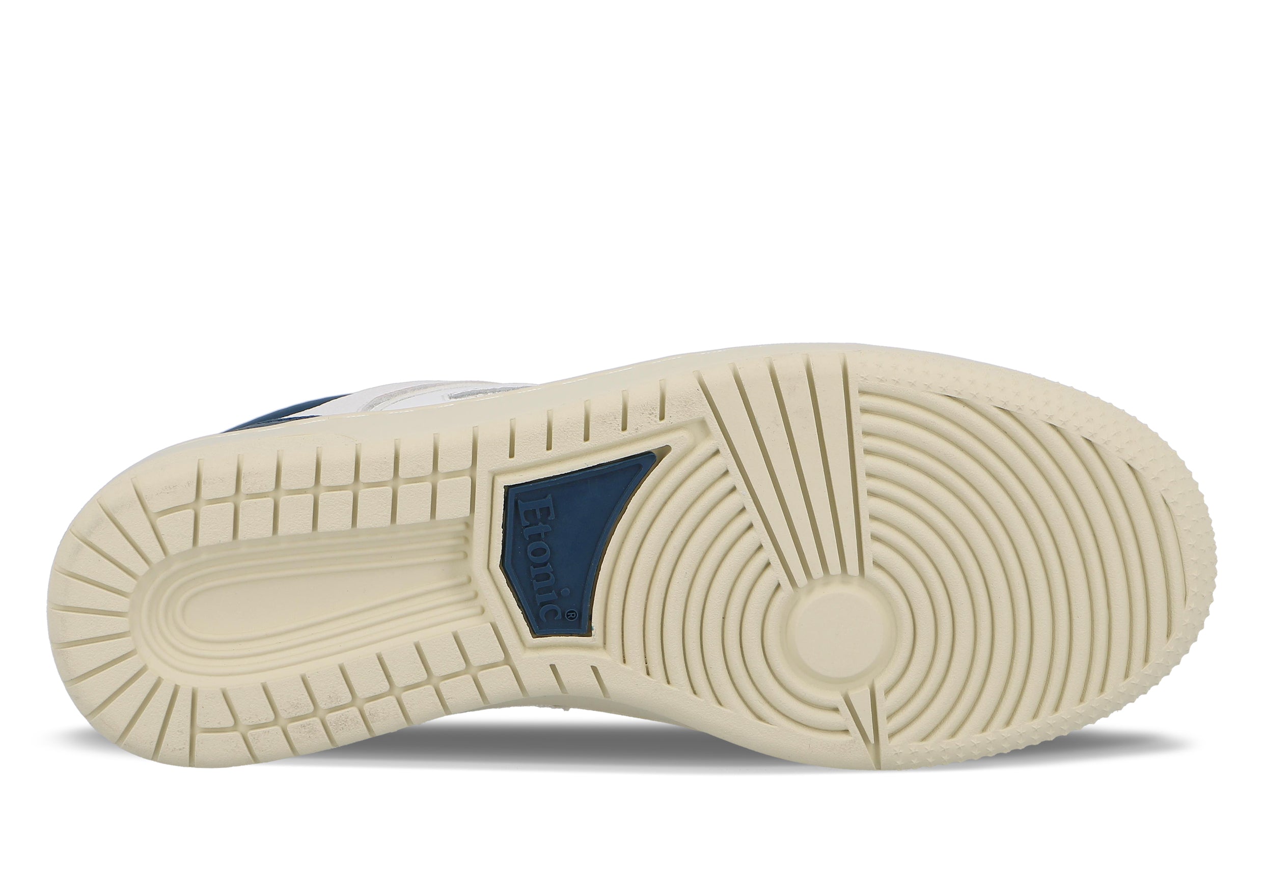 Sneakers Etonic B509 in pelle bianca con dettagli blu scuro e suola beige.