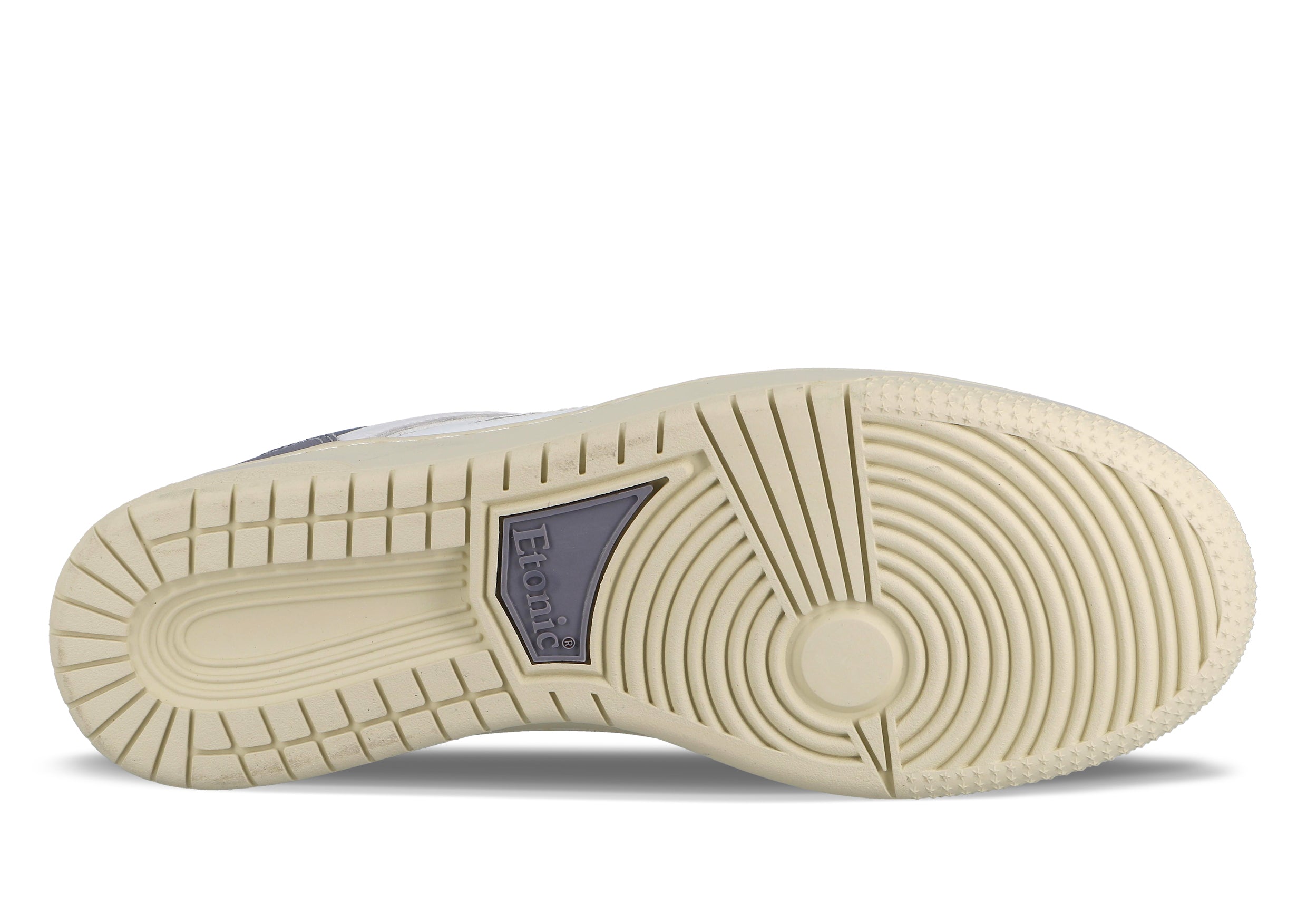 Sneakers Etonic B509 in pelle bianca con dettagli lilla scuro e suola beige.