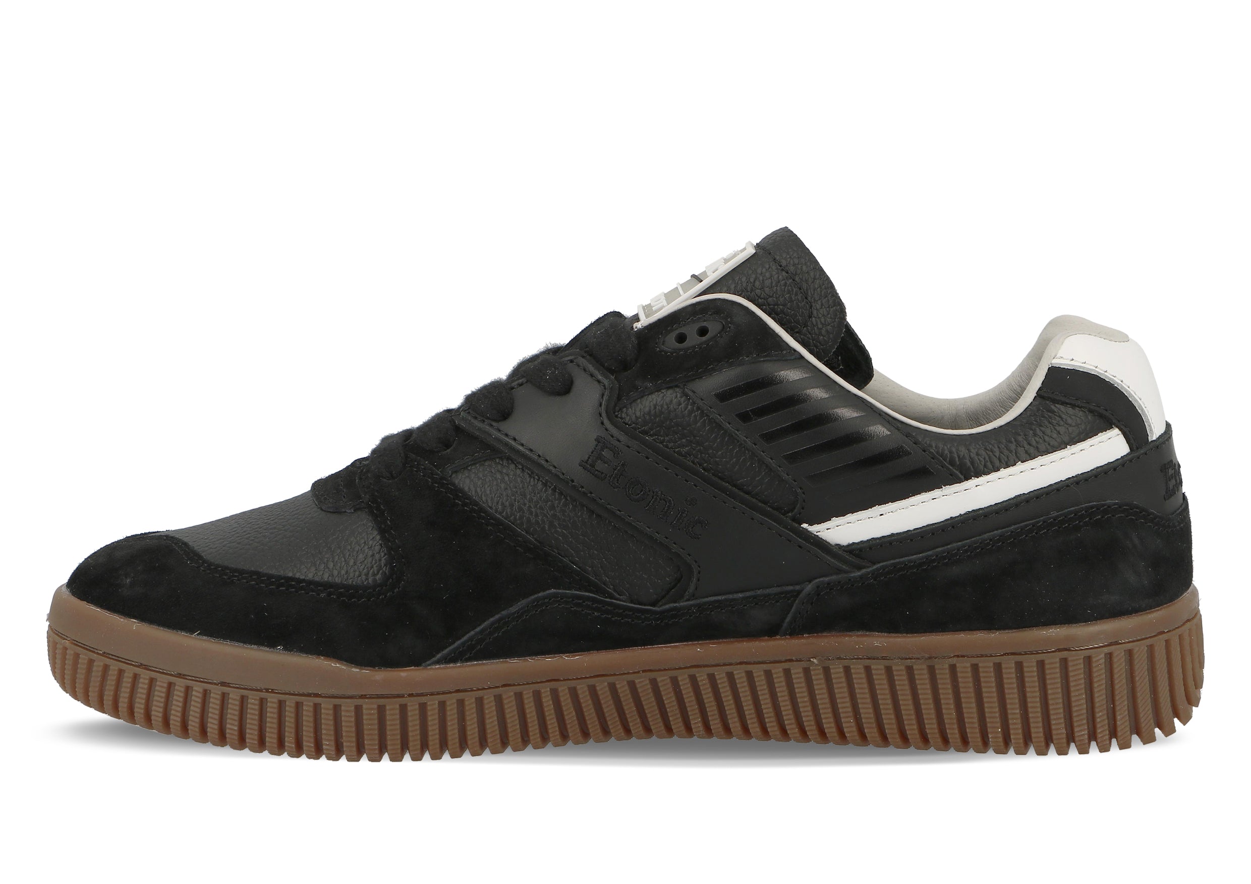Sneakers Etonic DROPSHOT in pelle scamosciata nera, inserti in pelle nera e bianca e suola color miele chiaro.