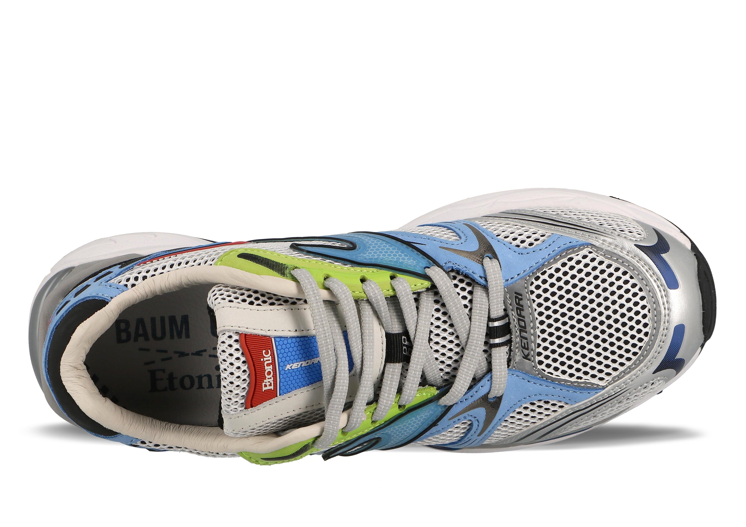 The Limited Edition KENDARI 3.0 sneakers, a collaboration with Baum und Pferdgarten, come in Silver Lake Blue. They feature suede and mesh details, thick rubber soles, and include additional grey laces for a sporty, performance-focused design.