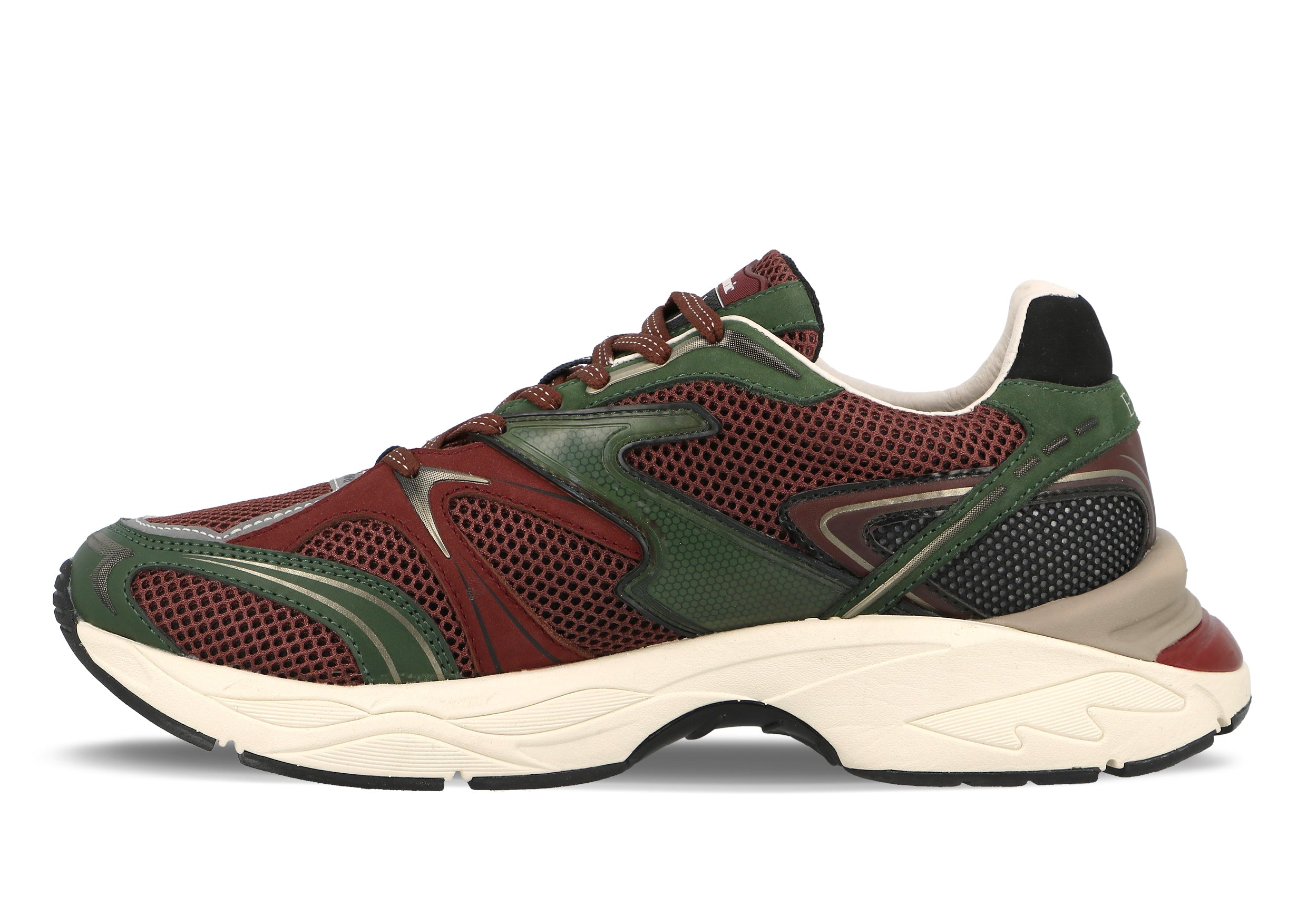 The Limited Edition KENDARI 3.0 sneakers, a collaboration with Baum und Pferdgarten, feature a sporty design in Kombu Rum Green. Made with suede and mesh details, thick rubber soles, and additional brown laces for a unique and performance-driven style.